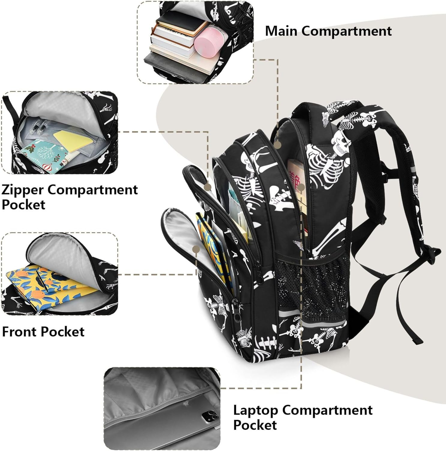 Joisal Skeletons Dancing Kids Backpack Toddler School Bag Custom Personalized Print Daypack Children Elementary Students image number 5