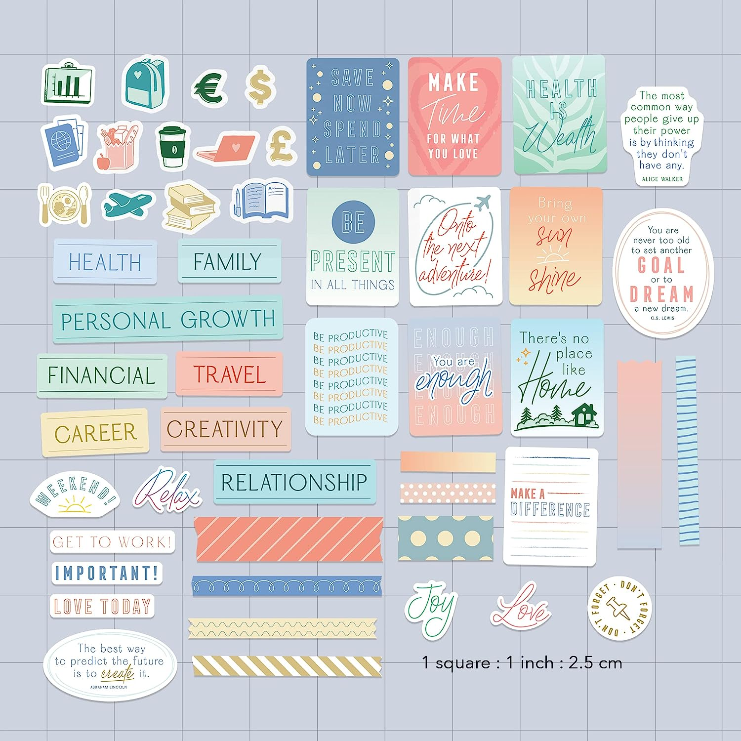 Navy Peony Minimalist Vision Board Quote Stickers (51 Pieces) - Motivational, Inspirational Goal Setting Stickers for Planners, Journals, Scrapbooks image number 5