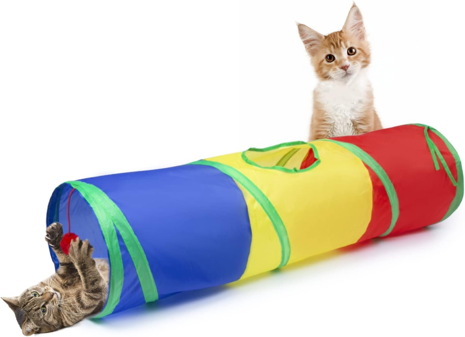 Sheldamy Cat Tunnel, 2-Way Collapsible Play Tunnel, Interactive Toy Maze for Small Animals, Suitable for Kittens, Puppies, Rabbits, Ferrets, Blue & Black