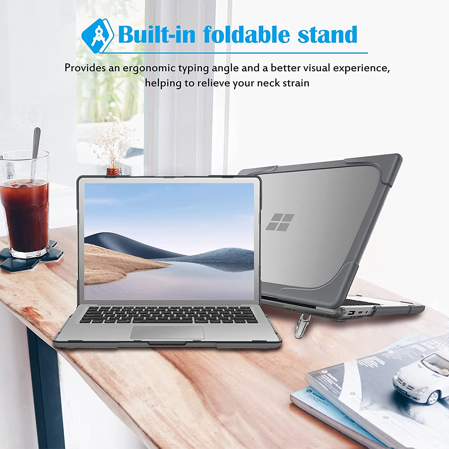 Procase Protective Case for 15 Inch Surface Laptop 5/4/3, Heavy Duty Slim Hard Shell Cover with Foldable Kickstands for 15" Laptop 2022 2021 2019 Old Version -Grey image number 3