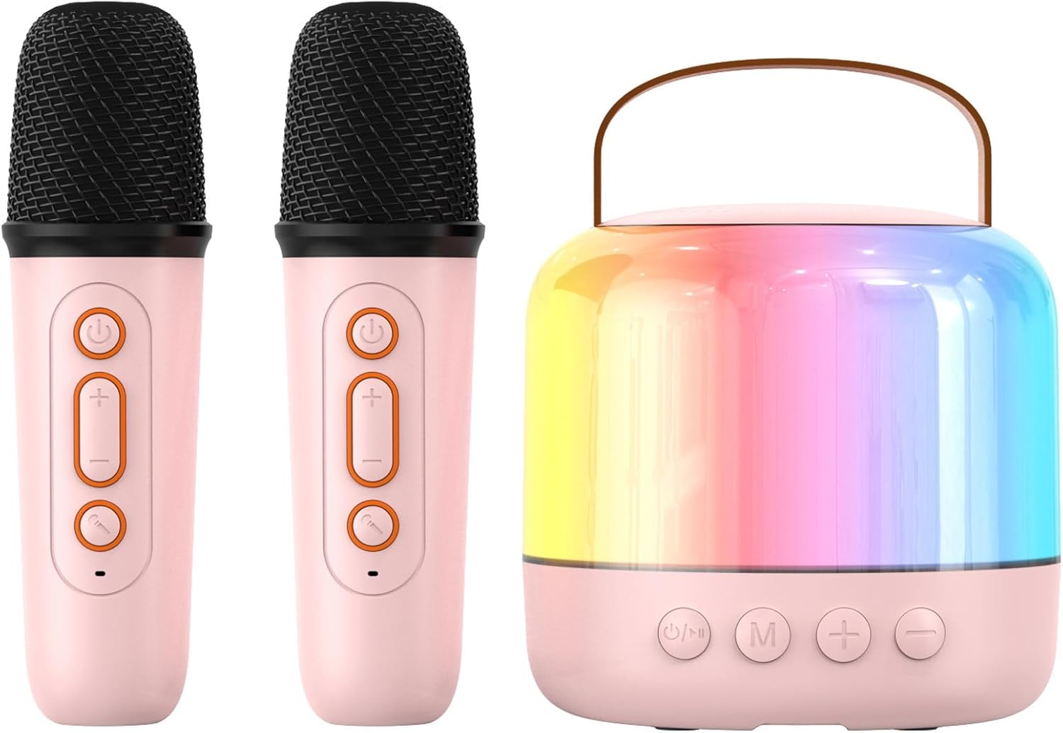 Karaoke Machine with 2 Microphones, Portable Bluetooth Karaoke Machine for Children Adults with Voice Changing Effects & LED Lights Boys Girls Gifts Toy (Pink)