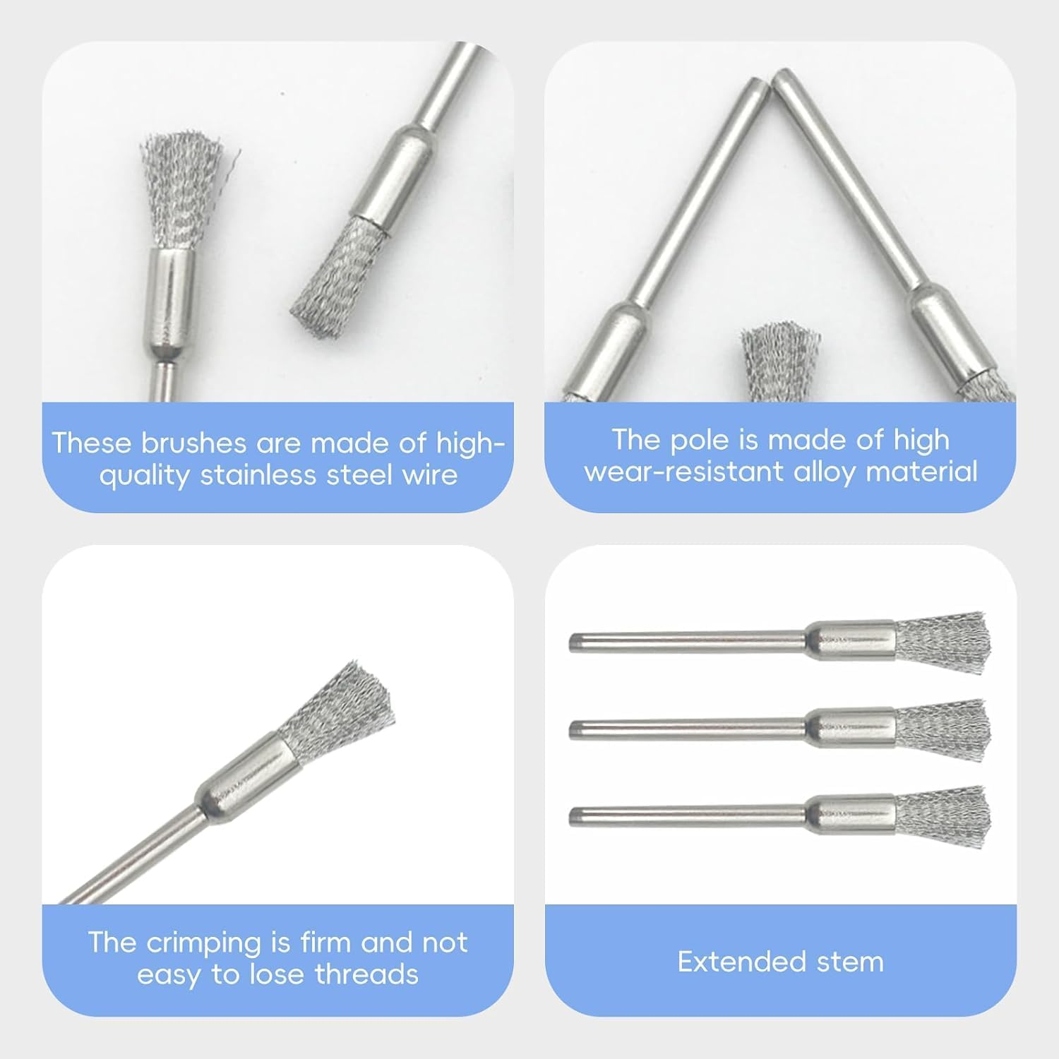 KEWAYO 30Pcs Stainless Steel Wire Brushes 1/5&Prime;(5Mm) X 1/8&Prime;(3Mm) Wire Brush Rust Paint Removal Bits Polishing Rotary Tools