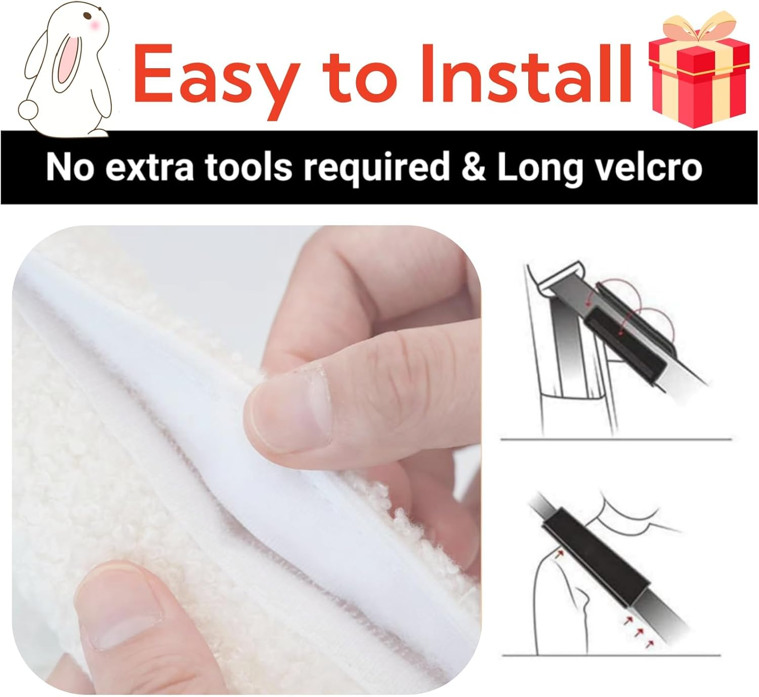 2 PCS Seat Belt Cover Pad, Cute Kawaii Animal Bunny Seatbelt Covers for Adults, Winter Plush Fluffy Soft Seat Belt Cover, Cartoon Seatbelt Cushion,Car Seat Strap Pads (A-Bunny(Pink)) image number 5