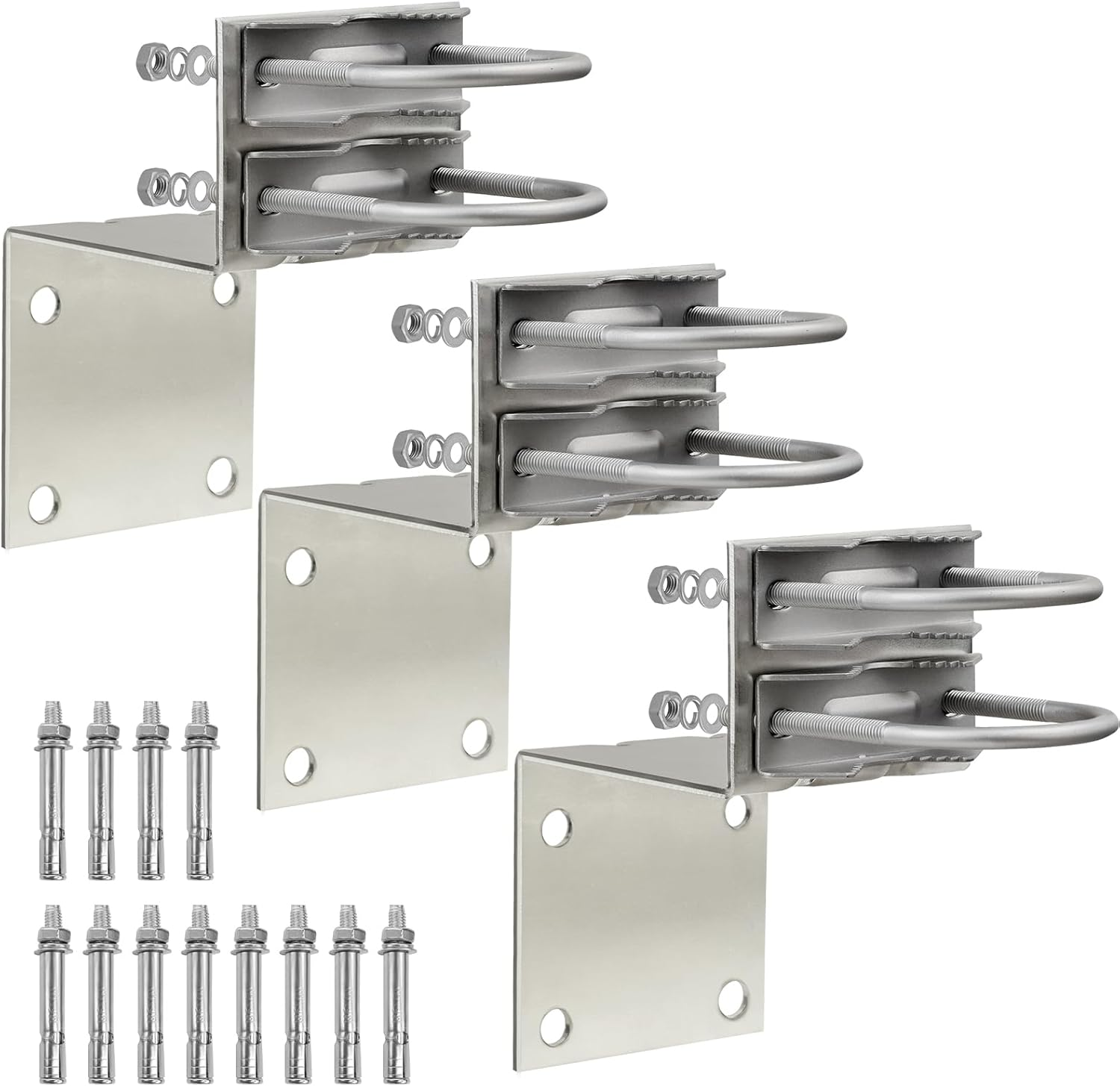 Antenna Pole Mount Bracket Kits - 2 Set Antenna Pole Mast Mount Bracket with U-Bracket Assembly + 4 Screws for outside Home Antenna Pole Holder