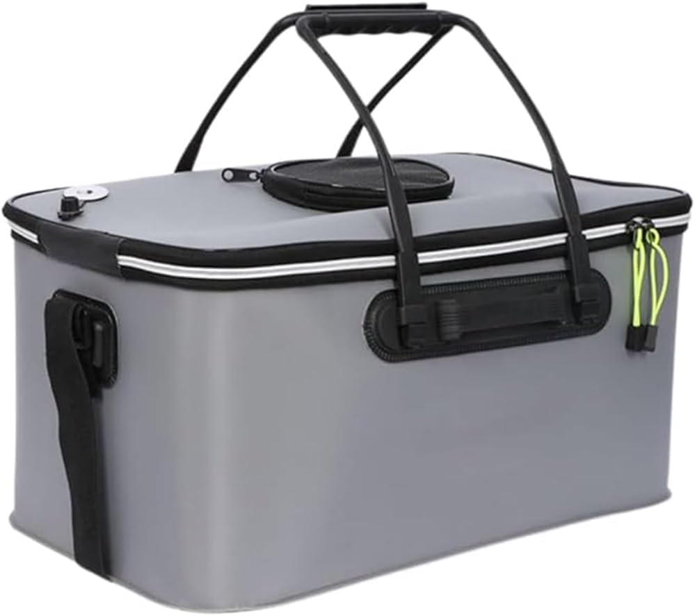 RUTREZOGO Portable Foldable Fishing Bucket. &ndash; Multi-Functional Live Fish Container & Bait Bucket, Outdoor Camping EVA Fishing Bag for Fish Transportation and Storage (Grey) image number 2