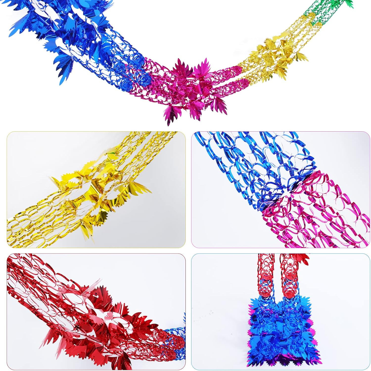 4Pcs Christmas Foil Decorations Garland Festive Hanging Tinsel Swirl Decorations for Indoor Outdoor Birthday Wedding Party Supplies, 8.2Ft