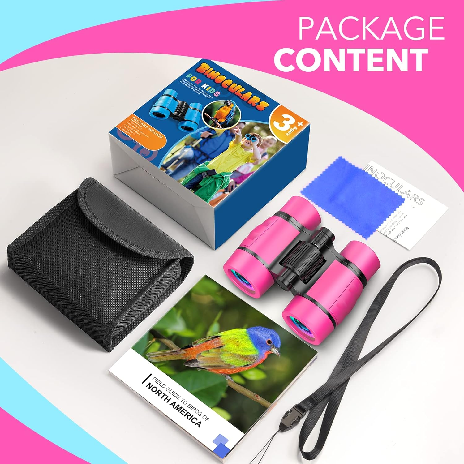 Vingtank Kids Binoculars for Girls, Outdoor Toys Girls Gifts Age 3-5 6-8 Binoculars with Compass for Toddler Toys 3 4 5 6 7 8 Year Old Girl Gifts Travel Camping Birthday Girl image number 2