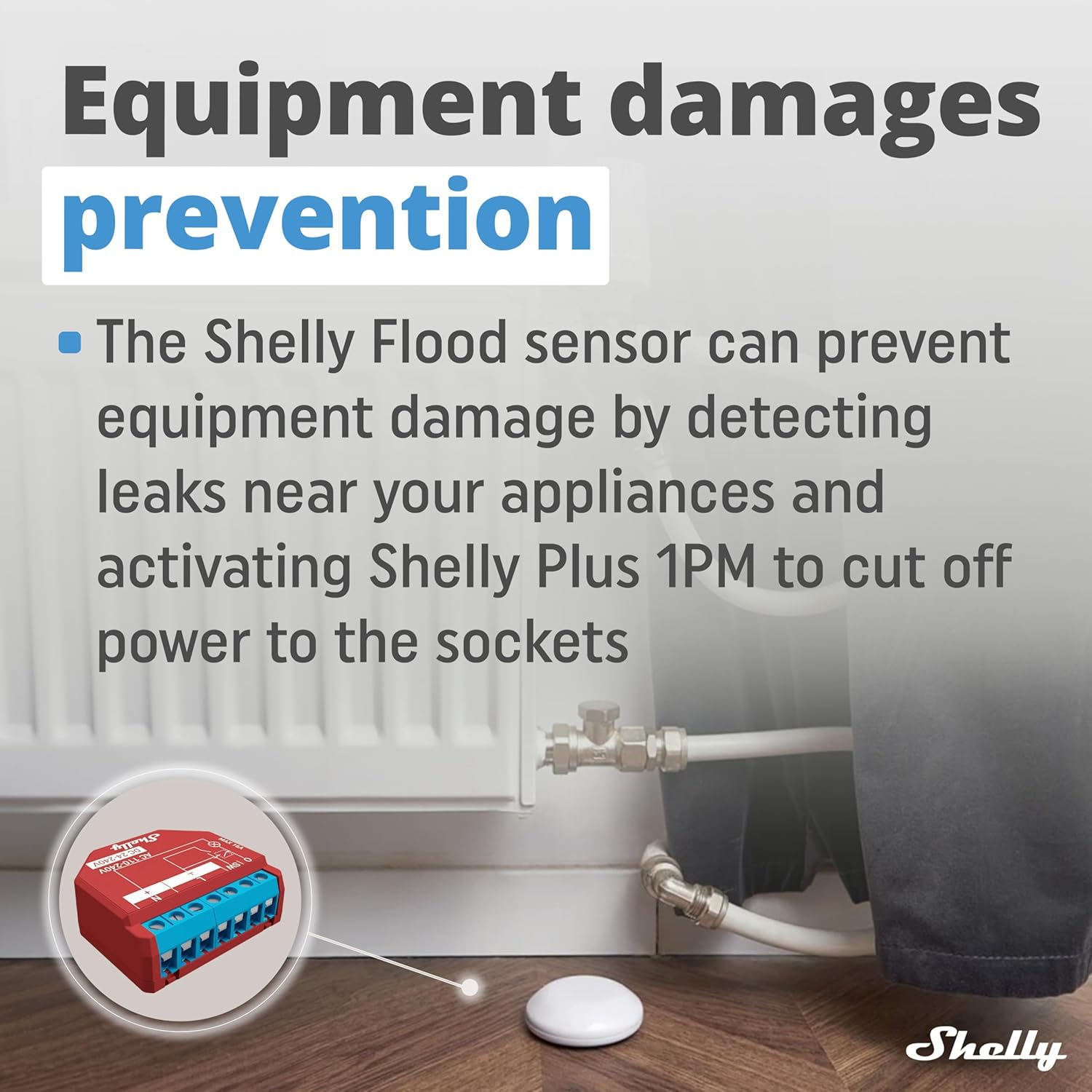 Shelly Flood | Wireless Flood Sensor with Temperature Measurement | Home Automation | Ios Android App | Dripping & Leaking Alarm | Floor Heating Control | Compact Design | Easy to Use image number 1