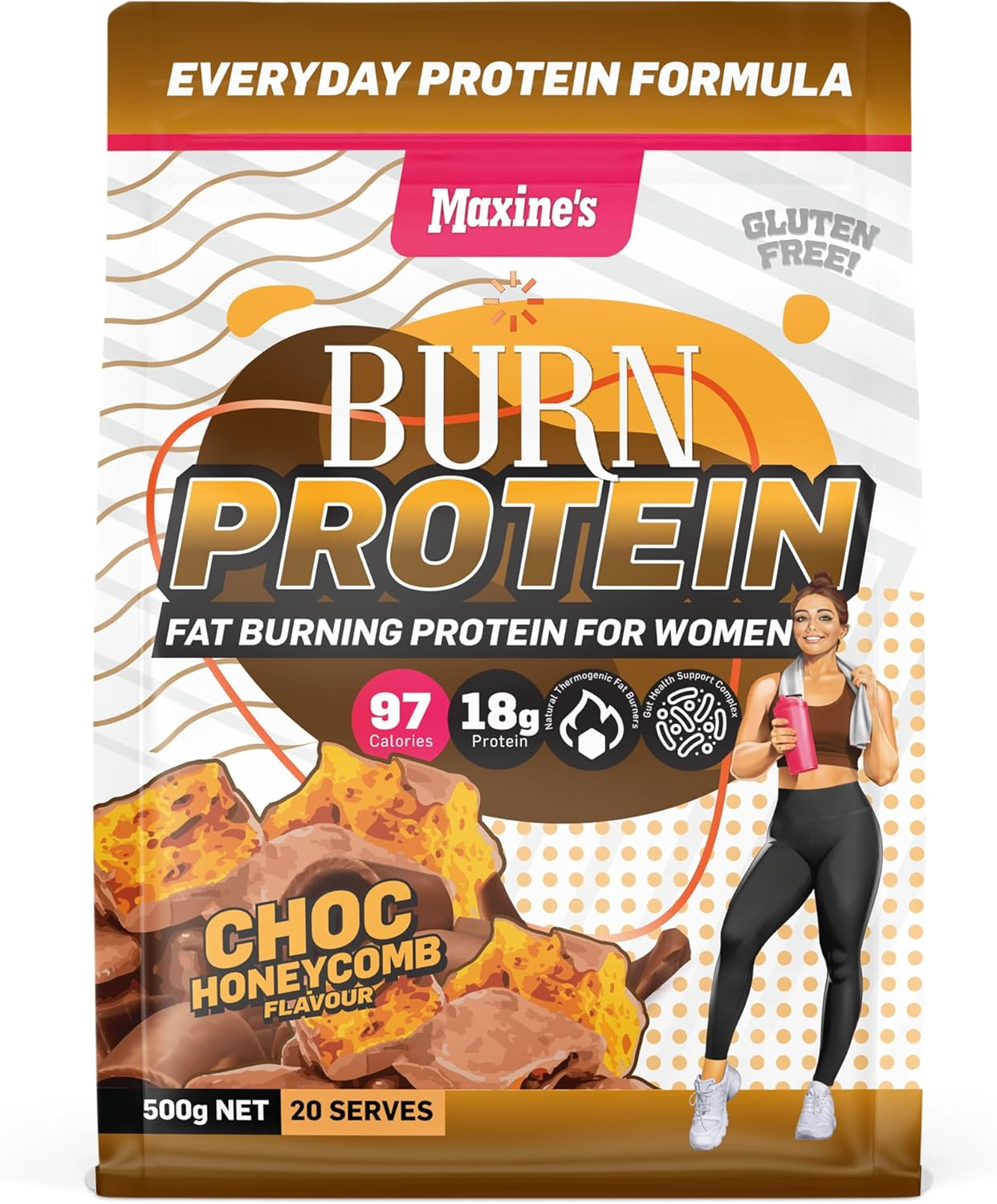 Maxine'S Burn Chocolate Honeycomb Gluten Free Protein Powder 500 G image number 3