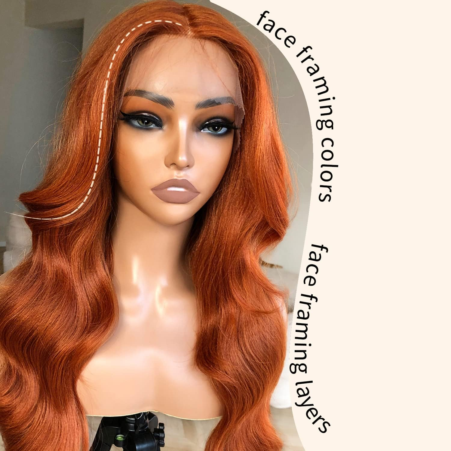 Blackswern Ginger Wig Ginger Orange Body Wave Lace Front Wig, Glueless Lace Wig, Pre-Plucked Pre-Layered Body Wave Wig with Curtain Bangs for Black Women, 24
