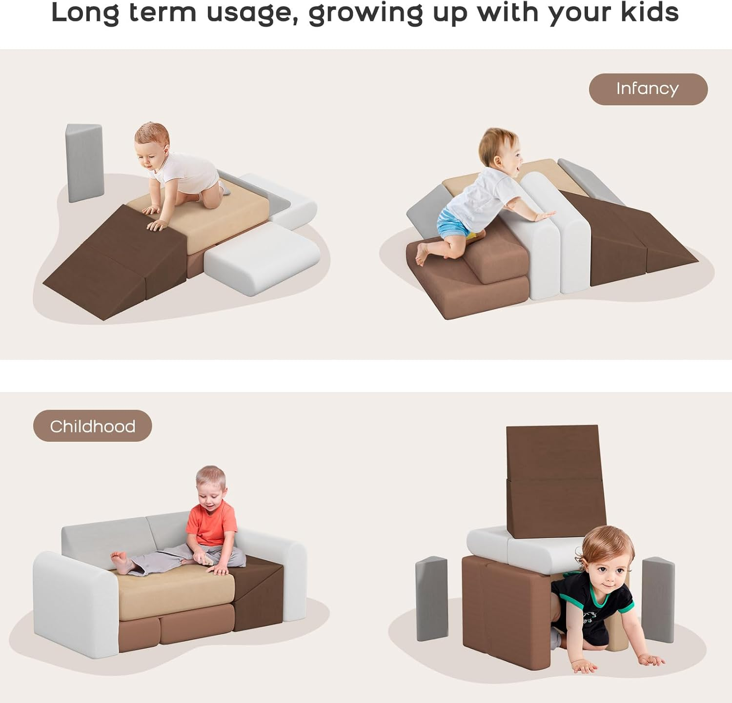 Banasuper 7-Piece Kids Climbing Foam Blocks Playset - Foldable Convertible Climber into Sofa & Play Couch for Toddlers - Soft Climbing Foam Toys for Creative Boys & Girls image number 3