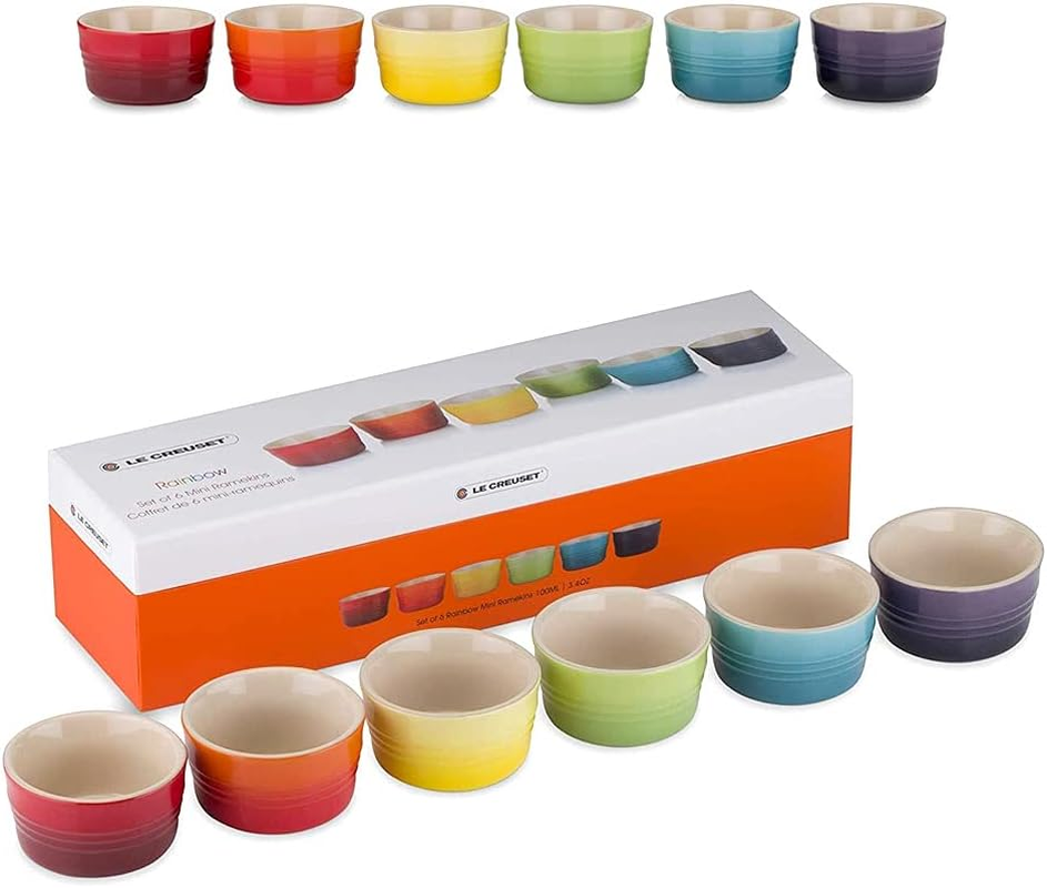 Le Creuset Set of 6 Mini Rainbow Ramekin, Stoneware,Rainbow, 100 Ml image number 6