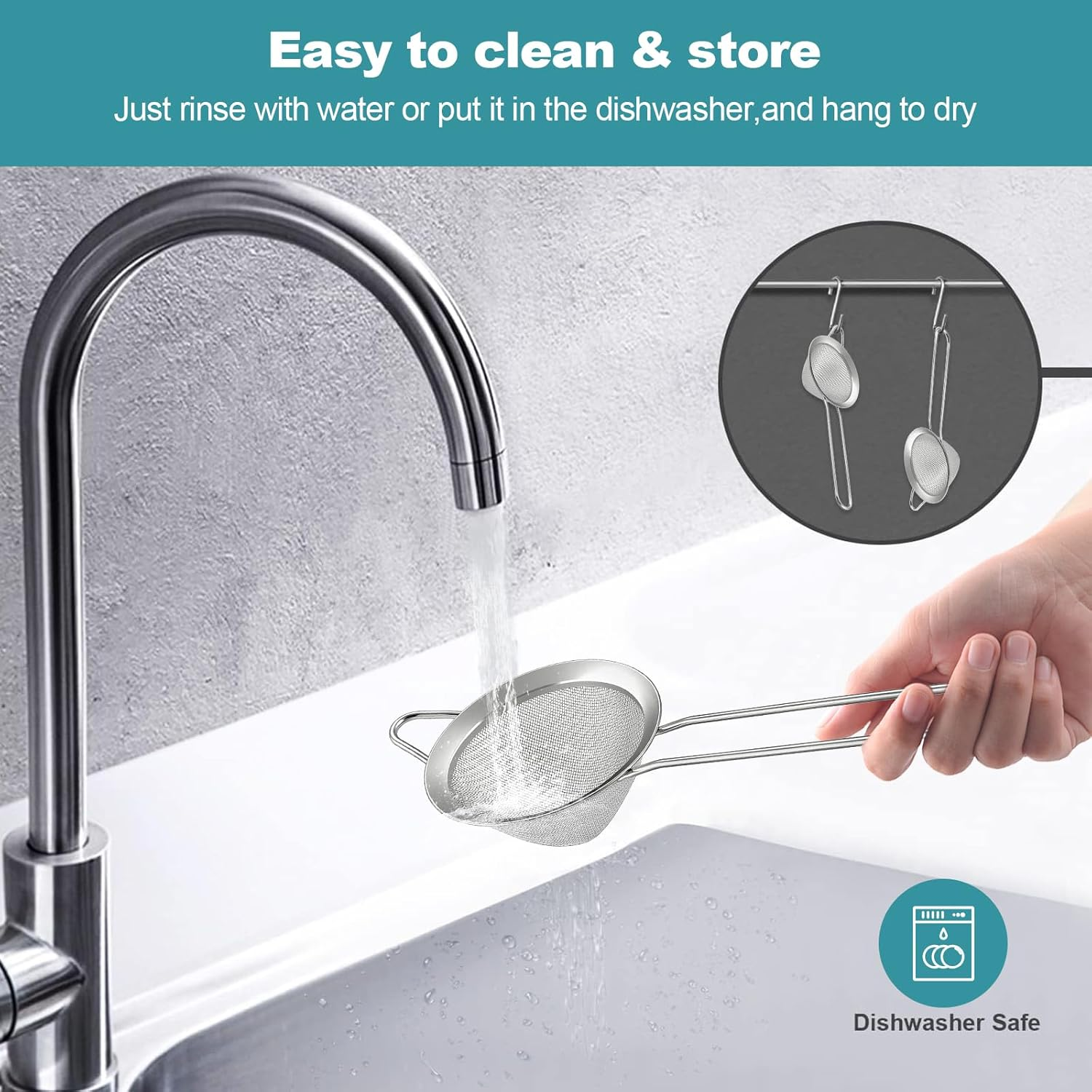 2 Pack Fine Mesh Strainer, Small Stainless Steel Sieves with Handles, for Steeping Loose Leaf Tea, Straining Cocktail, Juice and Sifting Flour, Powdered Sugar (2Pcs-Conical) - 3Pcs image number 4