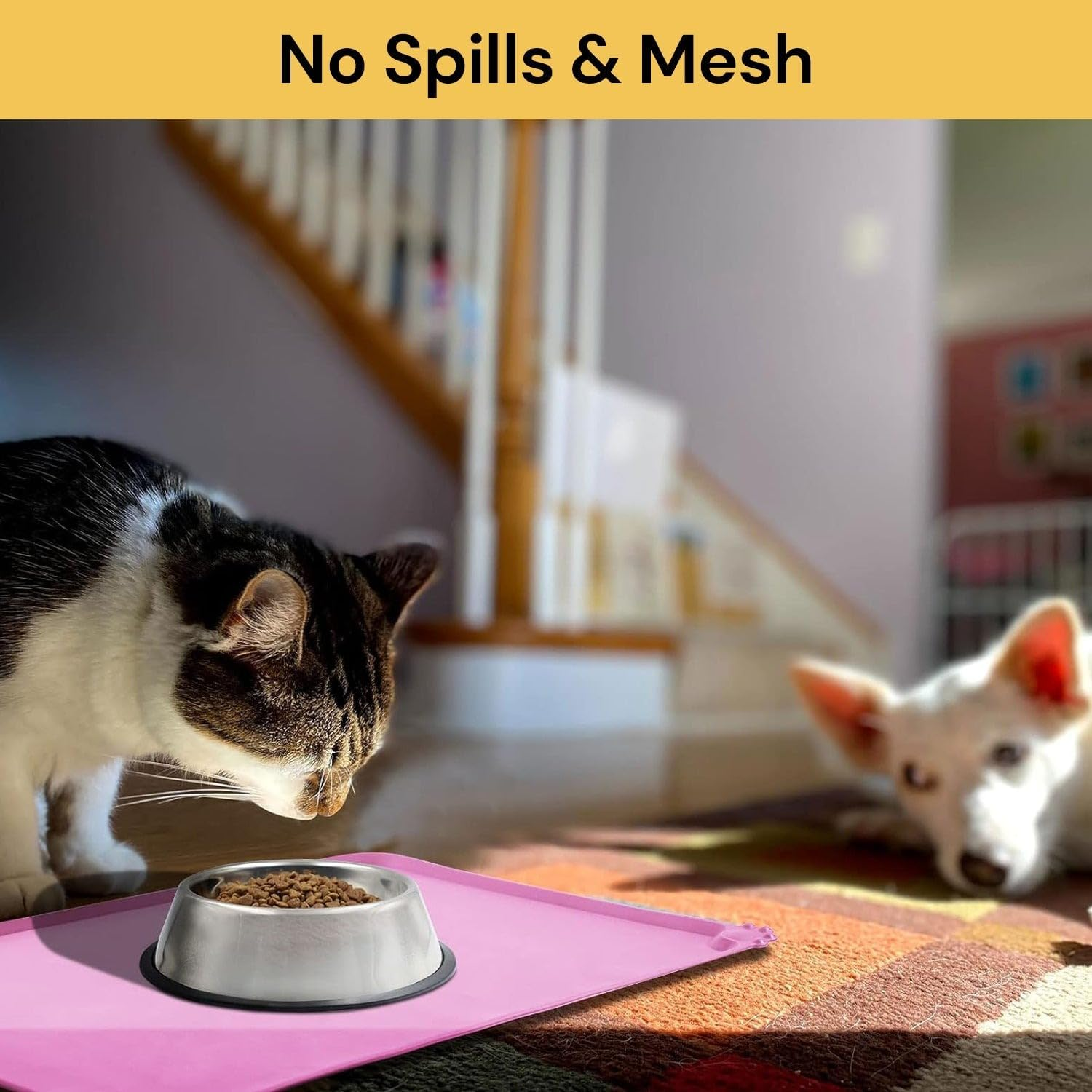 Dog Feeding Mat, Food Grade Silicone Cat Food Mat, Non Slip Waterproof Pet Food and Water Bowl Placemat for Messy Drinkers to Protect Floors - Dog Bowl Mat (Black, 48X30Cm)