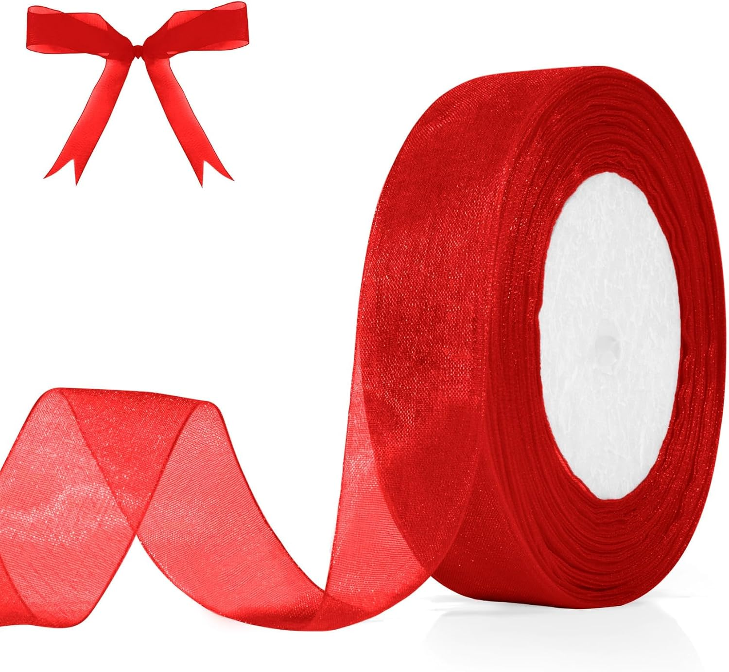 Red Organza Ribbon Thick 25Mm 50 Yards Ribbons for Gift Wrapping Crafting Chiffon Wide Matilda Red Ribbon for Flower Bouquet Bow Hair Birthday Weeding Car Cake Decoration Mothers Day Gift Christmas image number 6