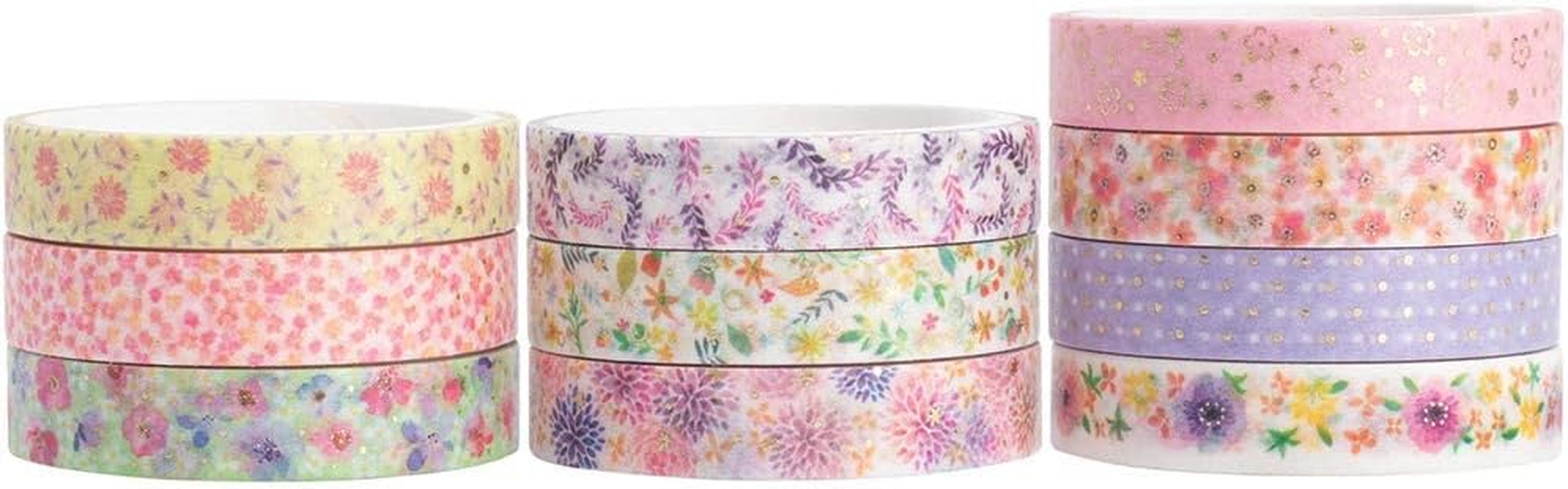 YUBX Skinny Gold Washi Tape Set Foil Decorative Tape for DIY Crafts, Bullet Journals, Planners, Scrapbooking, Wrapping (Flower Theme) - Dog Theme image number 3