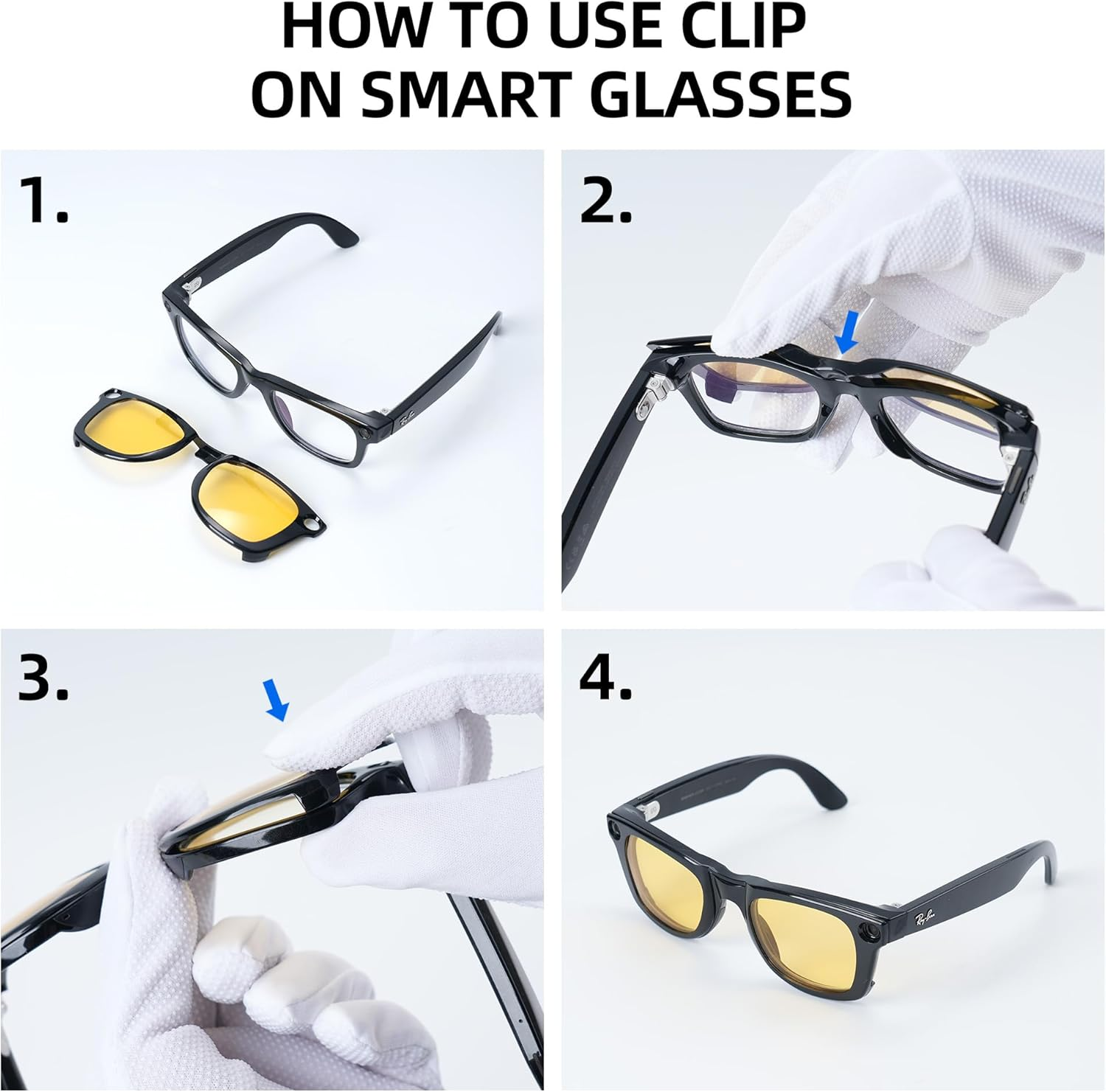 Rcstyle Compatible with Ray-Ban Meta Wayfarer(Standard) Smart Glasses Color Changing Clip Set, Dark Green, Night Vision Yellow, Black, Brown, RW4008 4Pcs image number 1