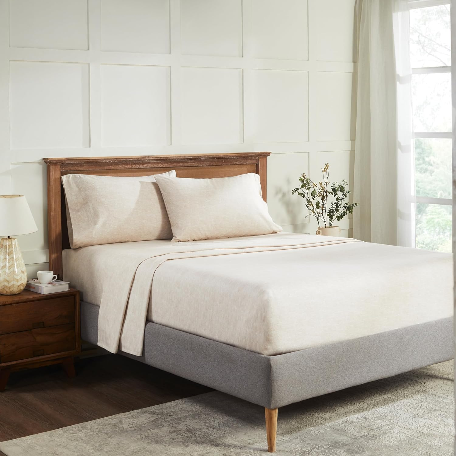 Superior Melange Flannel Cotton Sheet Set, Ultra-Soft Textured Sheets, Modern, Farmhouse Bedding, Basics, Includes; Flat Sheet, Elastic Deep Pocket Fitted Sheet, Pillowcases, Full, Grey