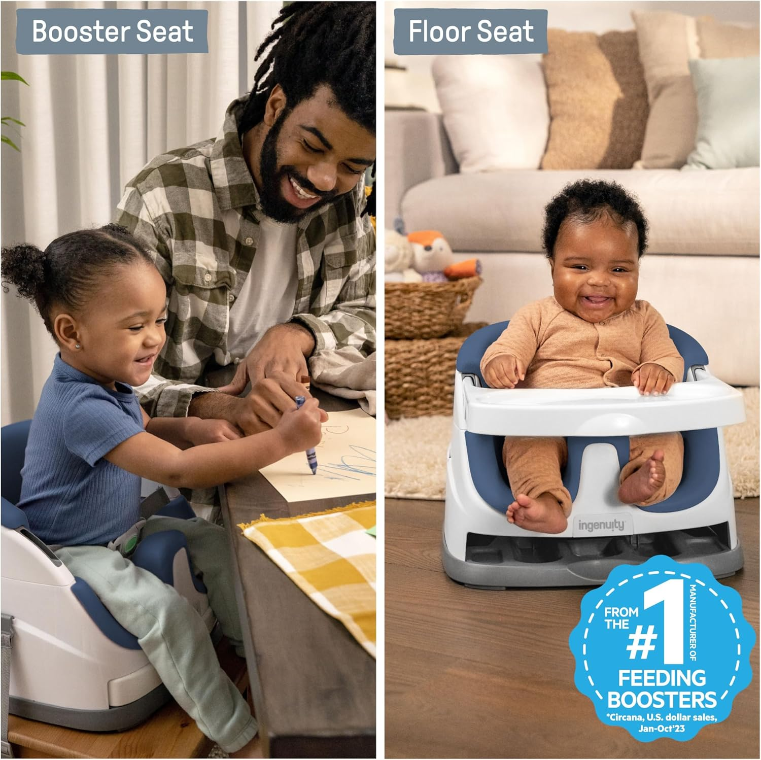 Ingenuity Baby Base 2-In-1 Booster Feeding and Floor Seat with Self-Storing Tray - Night Sky - Night Sky image number 2