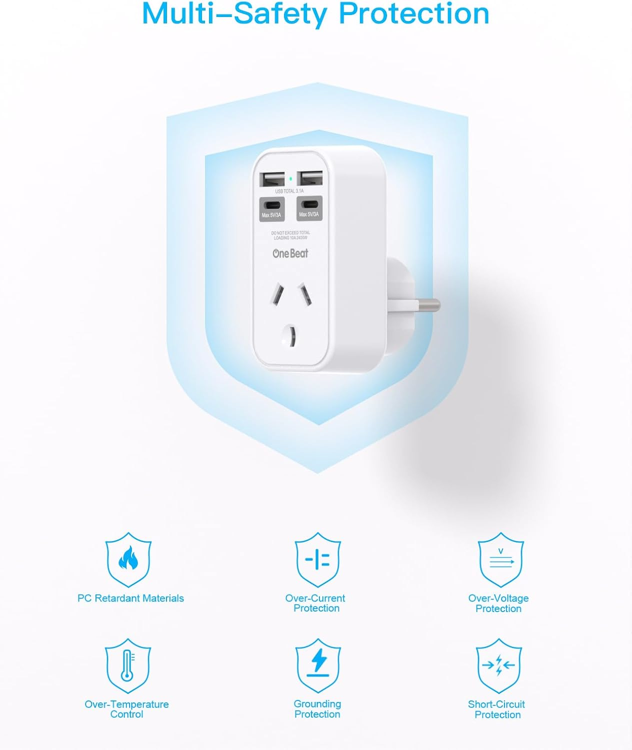 AU to EU Travel Adapter, Type E/F International Power Adapter with 4 USB(2 USB C), European Travel Accessories, European Travel Plug Adapter for Bali Germany Spain France Greece Netherlands Turkey image number 3