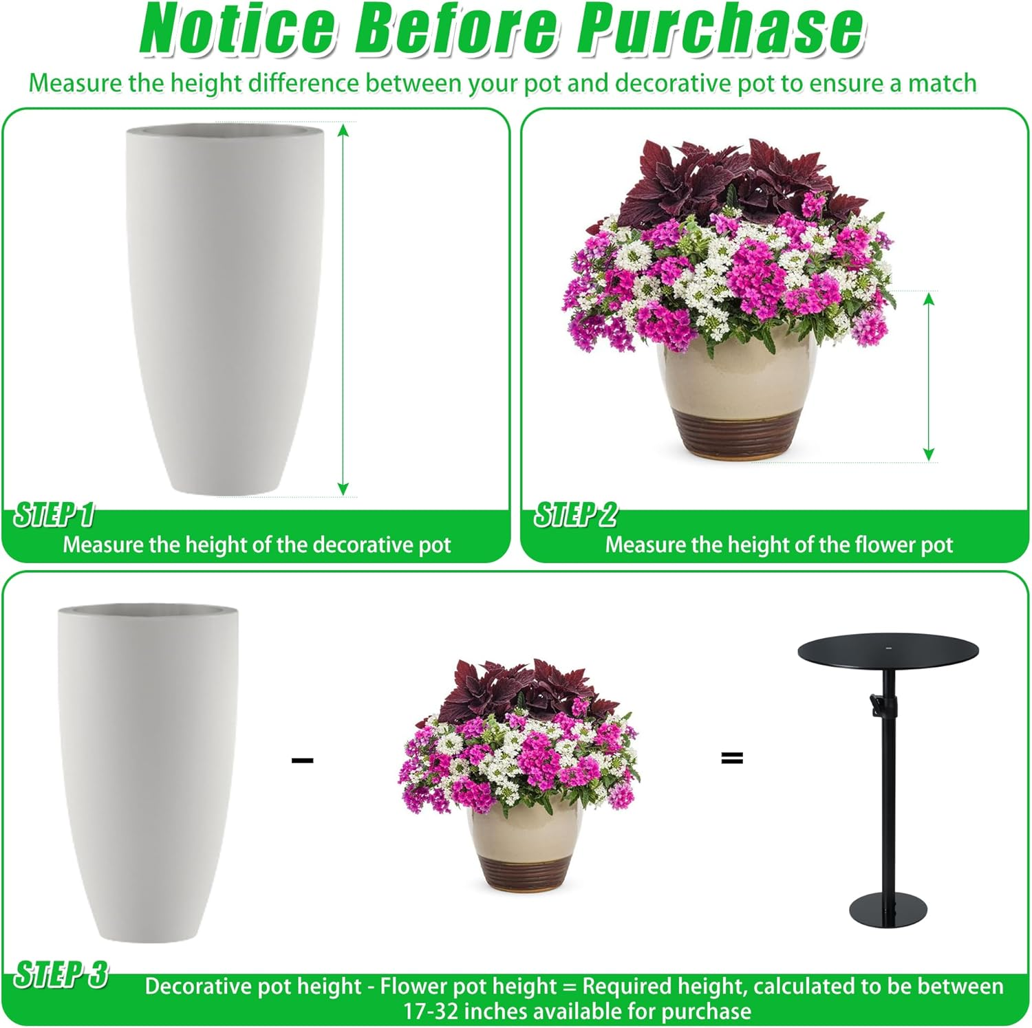 Adjustable Height Plant Risers for inside Pots, 17-32" Rise Planter Inserts Filler for Large Pots, Plant Lift Insert Flower Pot Filler for Indoor Outdoor Tall Taper Pot Containers(6 8 10 Base or Top) image number 6