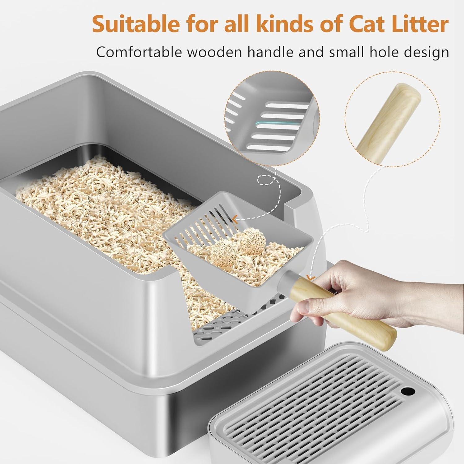 SIMTWO Stainless Steel Litter Box with Lid 60X40X40Cm, XXL Cat Litter Box for Big Cats, Enclosed Removable Metal Litter Box with High Sided Enclosure & Scoop image number 1