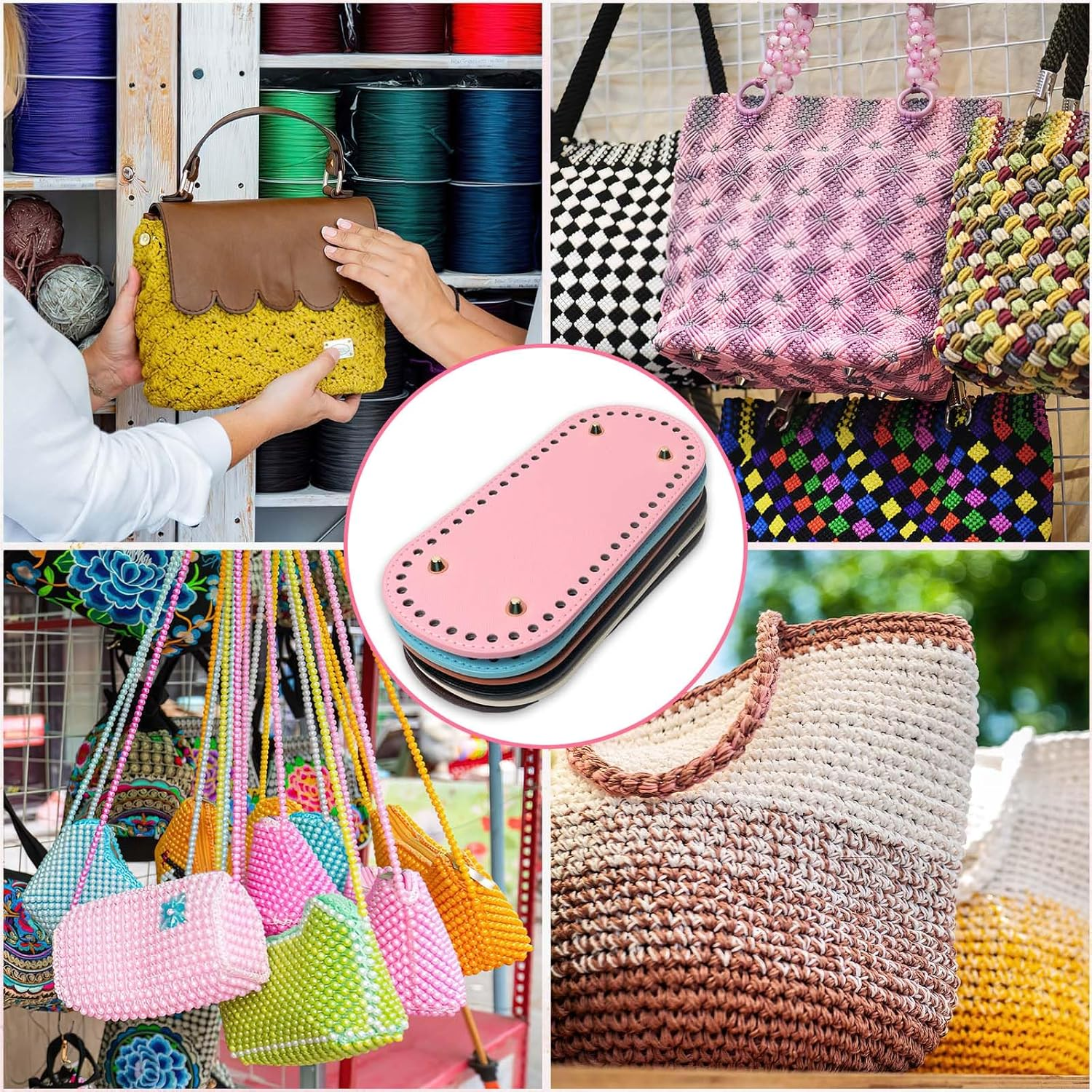 6 Pcs Bag Bases for Crochet, 8.58 X 3.93 Inch PU Leather Bag Bottom with Holes, Long Oval Purse Bottom Shaper Pad for DIY Crochet Bag Shoulder Bags Purse Making (Colorful) image number 4