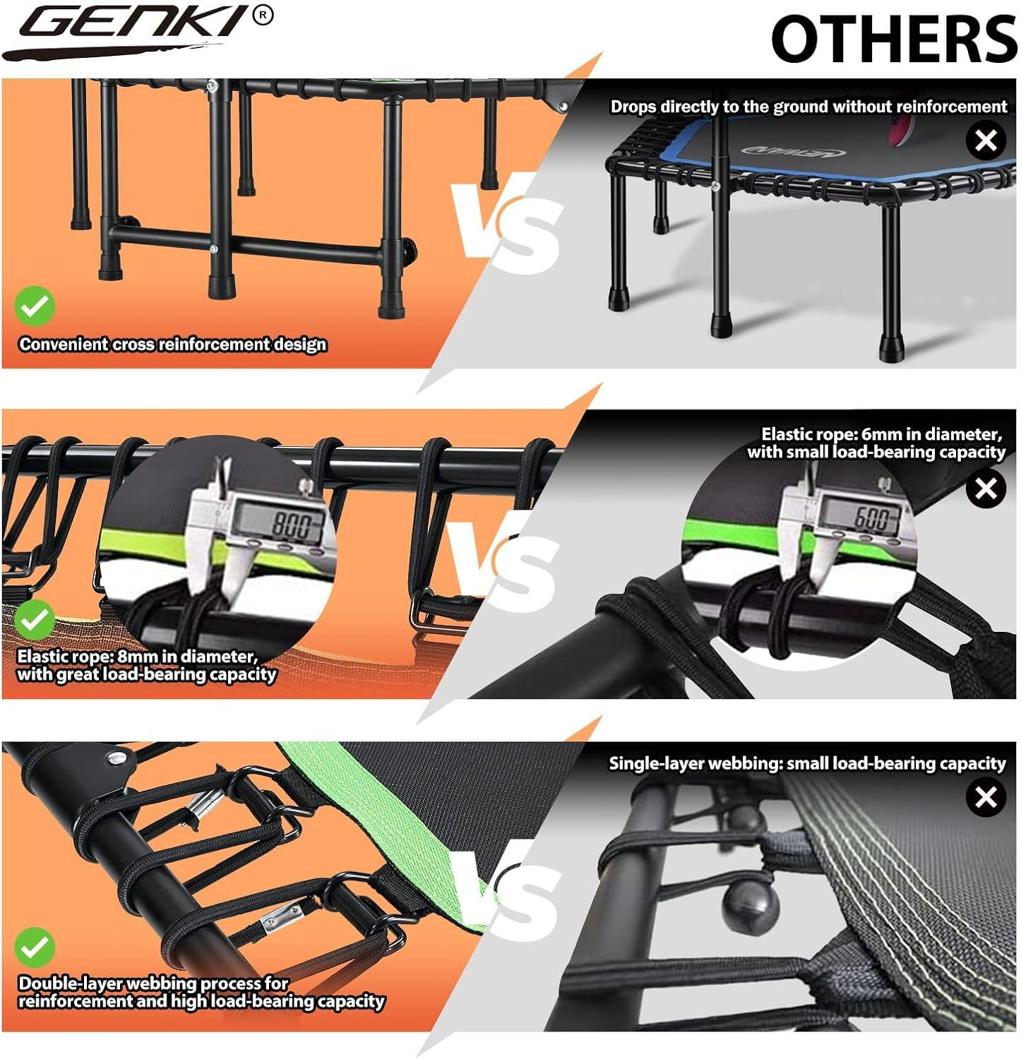 Genki Trampoline Bounce Rebounder Jumping Rebounding Home Fitness Gym Bungee Exercise Equipment Indoor Outdoor round Adjustable Handlebar