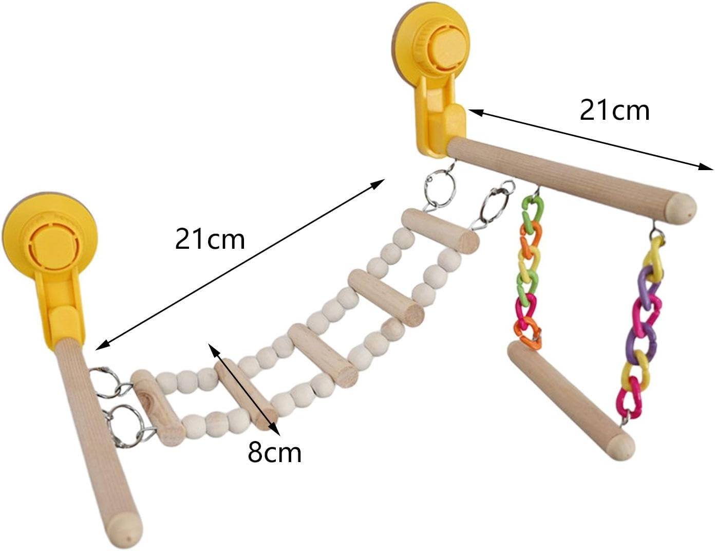 Perfk Suction Cup Wood Perch Toy Activity Center Birdcage Accessories Window and Shower Perch Toys Ladder for Bluebirds Cockatiel image number 4