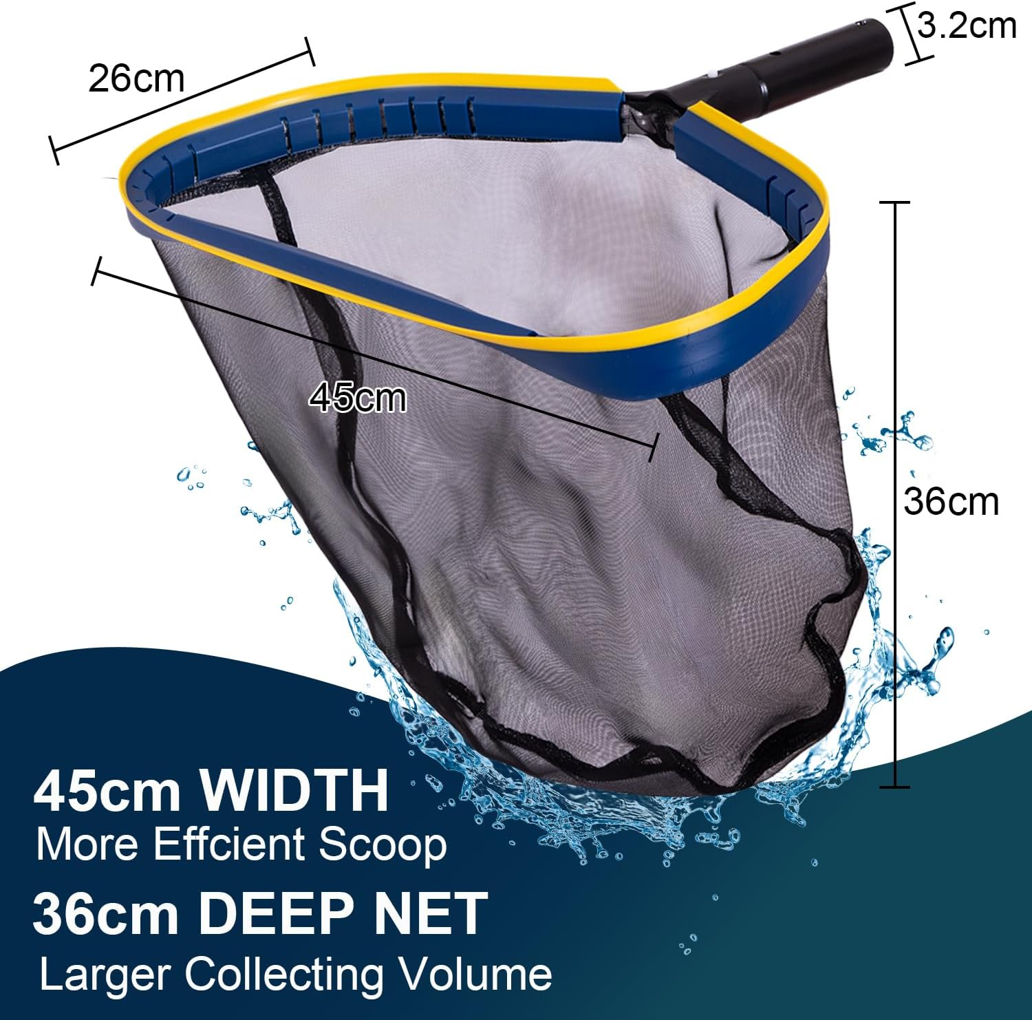 POOLAZA Pool Net Skimmer, Fine Mesh Pool Skimmer Net with Deep Bag, Durable Pool Nets for Cleaning with Aluminum Frame & Handle, Larger Capacity Pool Leaf Skimmer, Pool Leaf Net with Easy Scoop Edge image number 2