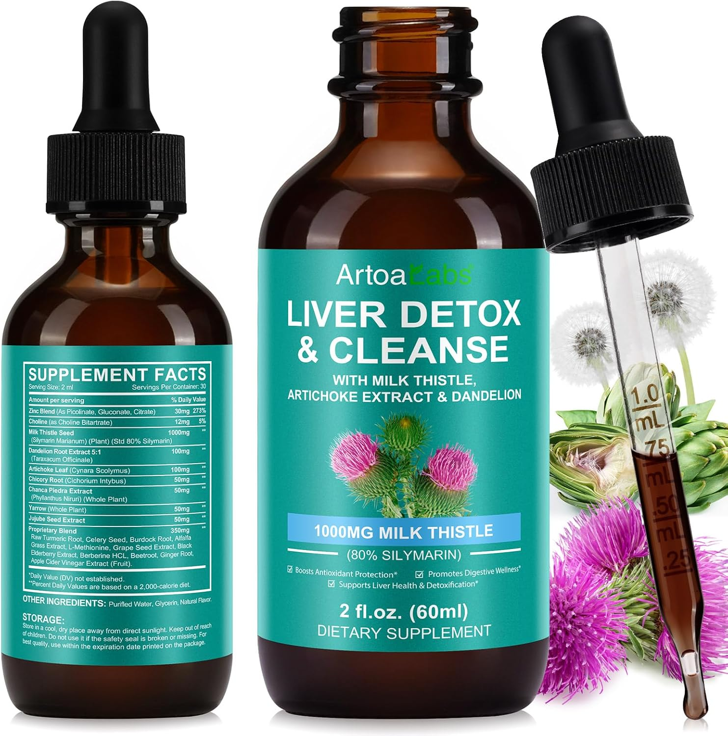 Liver Health Liquid Drops 60Ml | Milk Thistle with Dandelion & Artichoke | Liver Cleanse Detox & Repair Supplement | Milk Thistle Liquid Supplement | High-Strength Liquid for Gut, Digestion & Immune Support