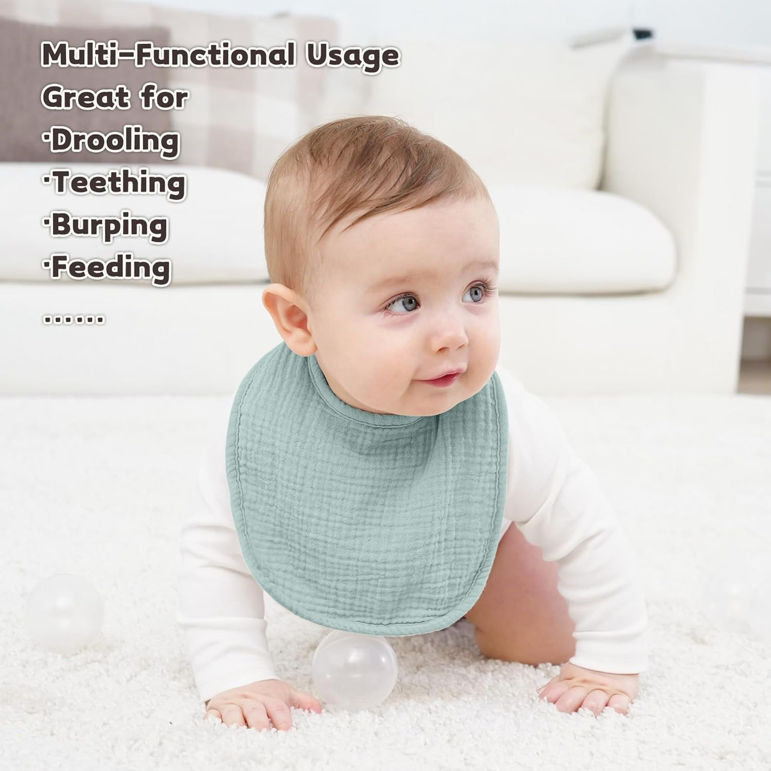 Susurration Muslin Baby Drool Bibs Soft Square Adjustable Baby Bandana Bibs for Unisex Girls & Boys image number 5