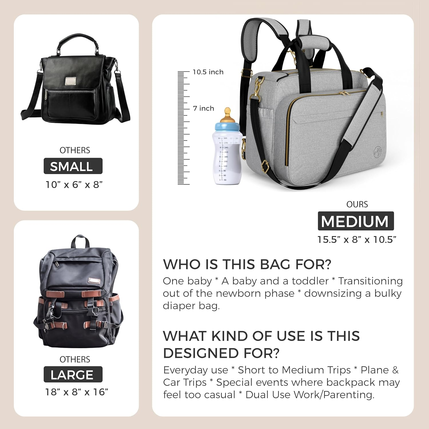 Mellories 4 in 1 Convertible Diaper Bag Tote for Baby Boys and Girls - Converts into Diaper Backpack, Baby Tote Bag, Stroller Bag and Crossbody Diaper Bag - Gray Baby Travel Gift Bag for Mom - Black image number 7