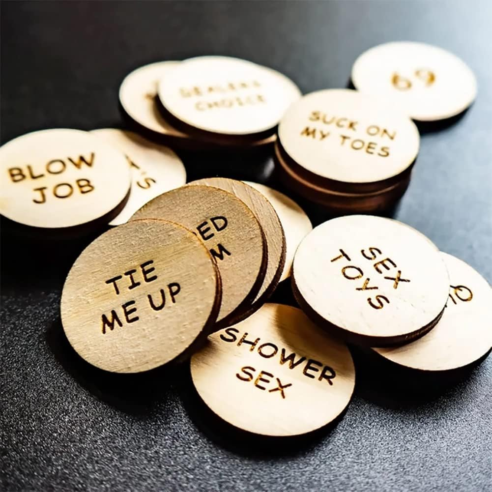 Funny Tokens, 20Pcs Funny Tokens Sex, Funny Wooden Couples Date Night Activity Token, Romantic Funny Sexy Tokens for Date Night, Party, Game (Round, Set A) image number 2