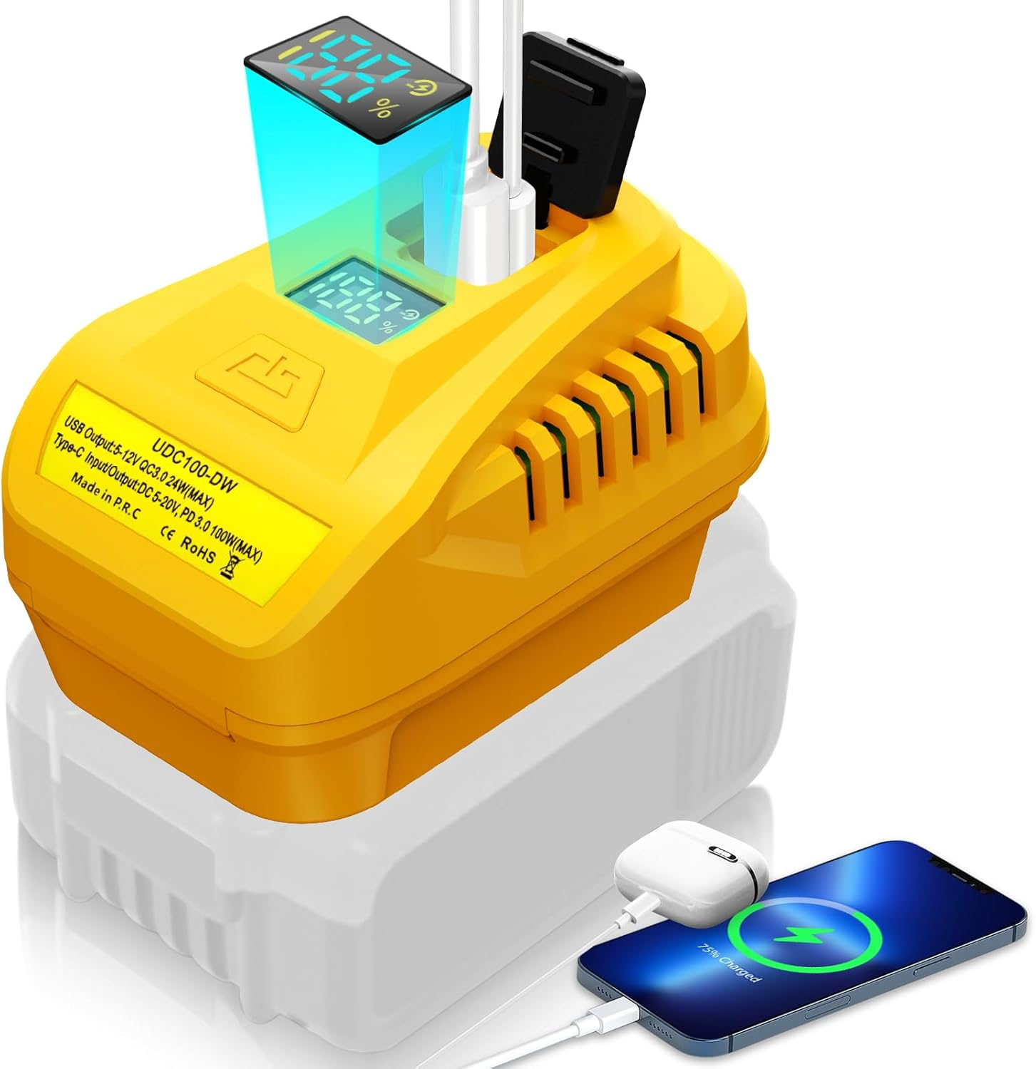 Portable USB Charger for Makita 18V Battery with USB C PD2.0 100W(Max) Output,Can Charge Battery,For BL1830 BL1850 BL1860 Battery Charger with 1 Type-C Port for Phone Charger Adapter