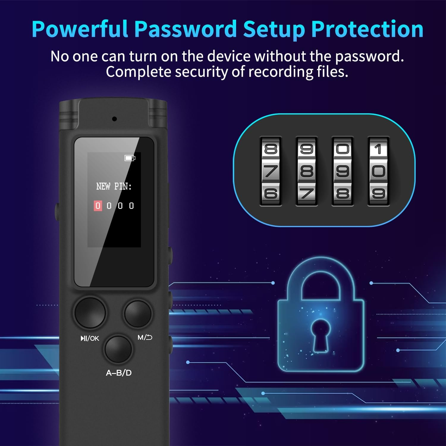 64GB Digital Voice Recorder for Lectures Meetings, Voice Activated with Playback, Password Protection, Variable Speed, USB Charge, MP3 image number 3