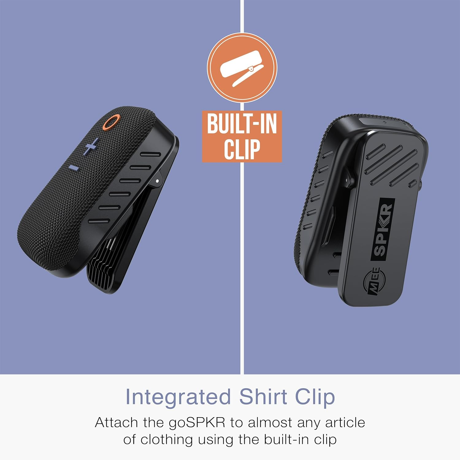 MEE Audio Gospkr Small Wearable Clip-On Bluetooth Speaker with IPX5 Water Resistance, Built-In Speakerphone with Microphone for Hands-Free Calls, Compact Design, Can Connect up to 2 in Stereo (Black)