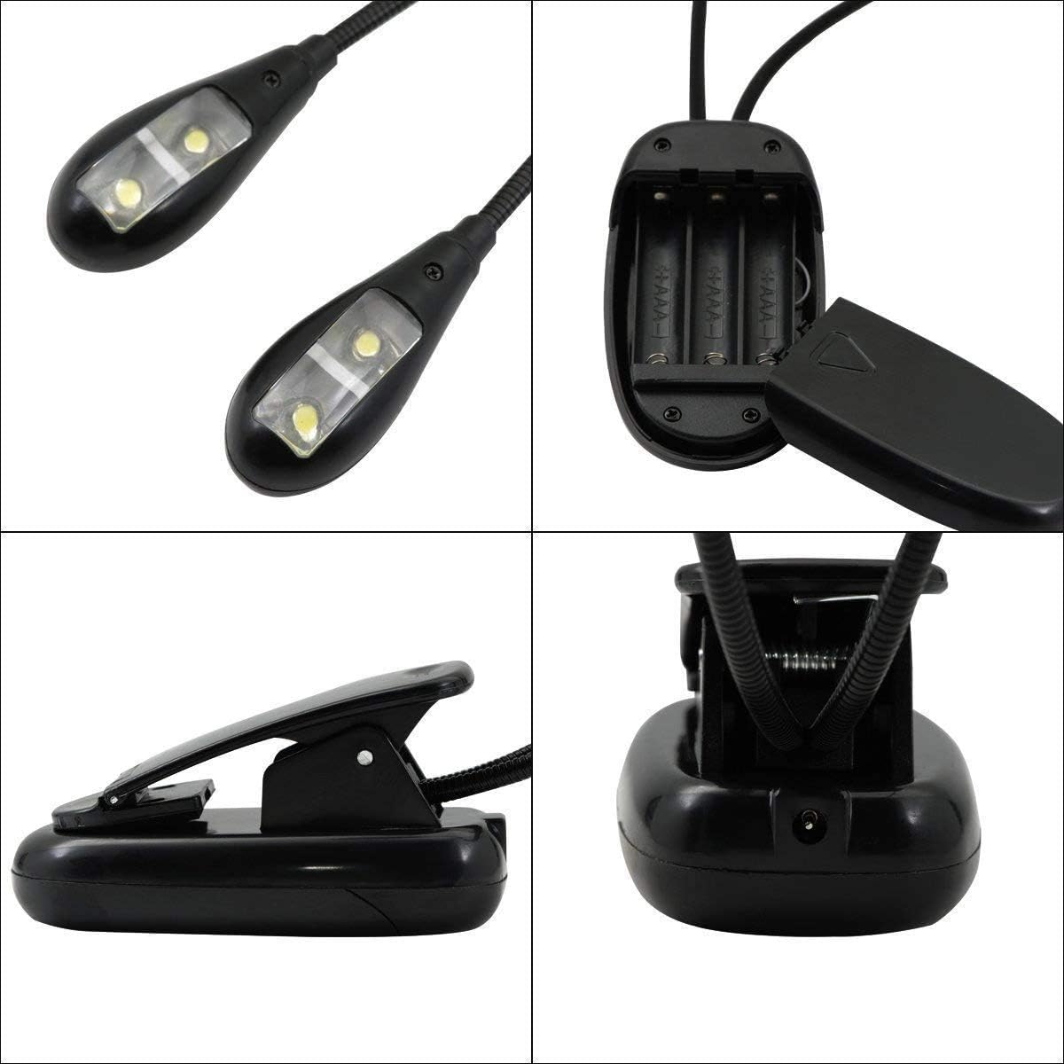 QUMOX LED Book Light, Portable Music Stand Lights, Dual Head, 4-Level Brightness, USB Cord Included, Daylight White, Clip Light, Task Lighting image number 3