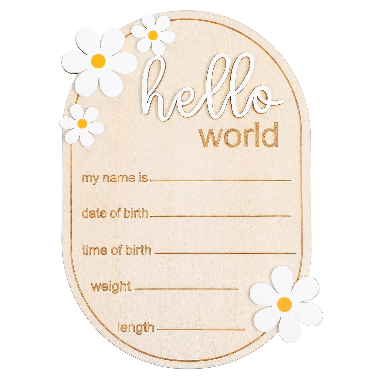 YQQYG Hello World Sign, Wooden Newborn Announcement Sign Birth Announcement Signs for Hospital Nursery Baby Room Baby Baptism Daisy Decoration image number 3
