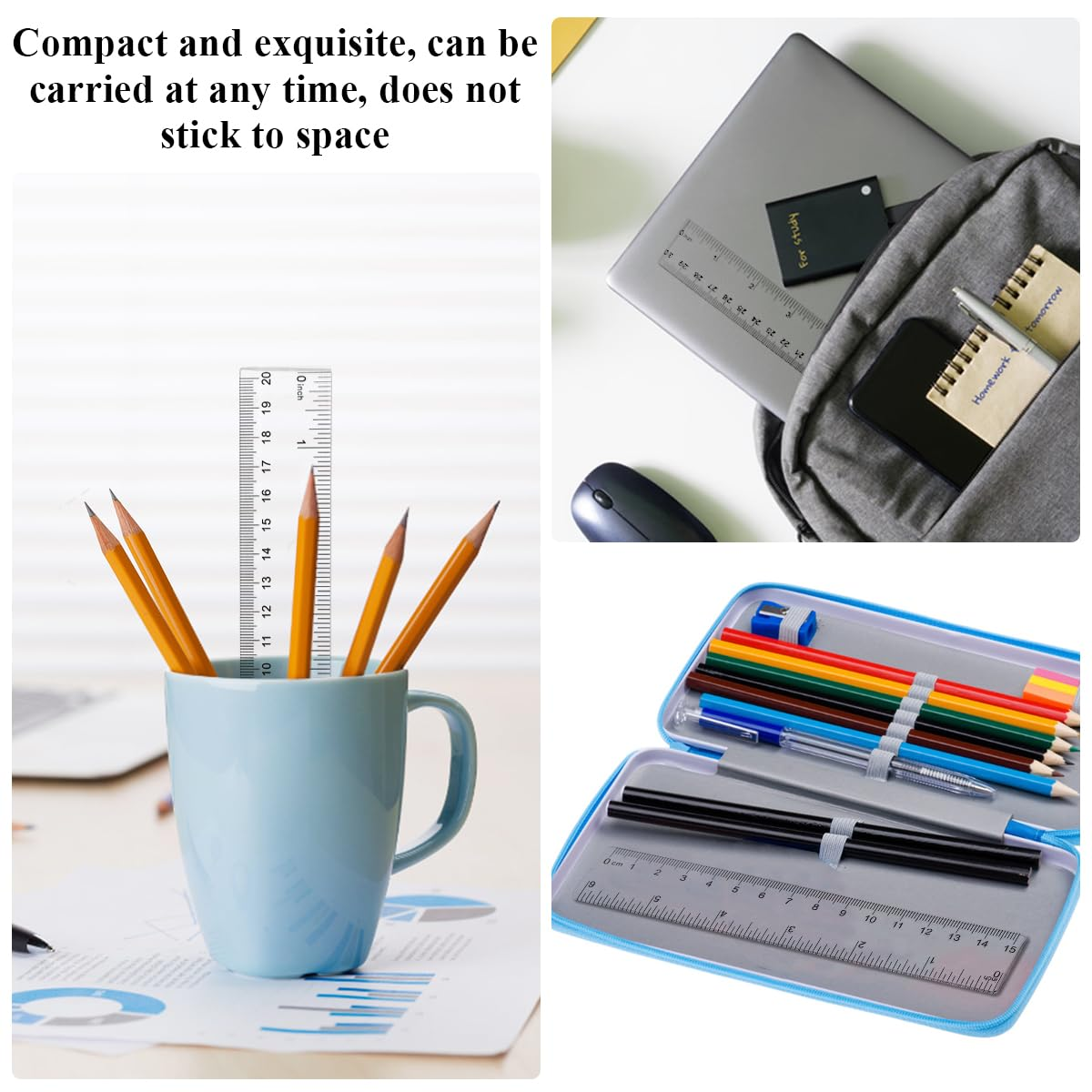 Berglander Clear Plastic Ruler Set of 3, Straight Edge, Drafting Tools, Straight Ruler for School Teaching, Office, Art Painting (Clear, 30CM, 20CM, 15CM) image number 5