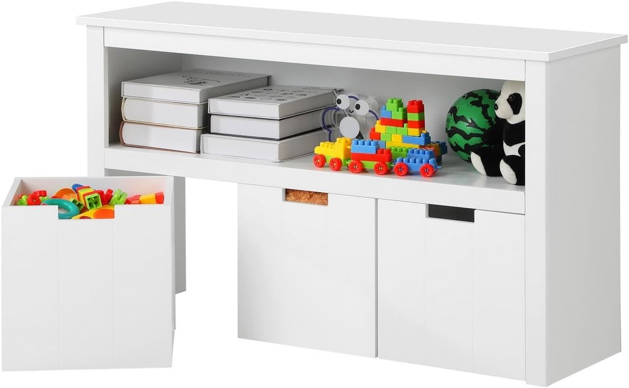 Oikiture Kid Toy Storage Box with Portable Storage Box Wooden Tallboy Cabinet - Wood image number 4