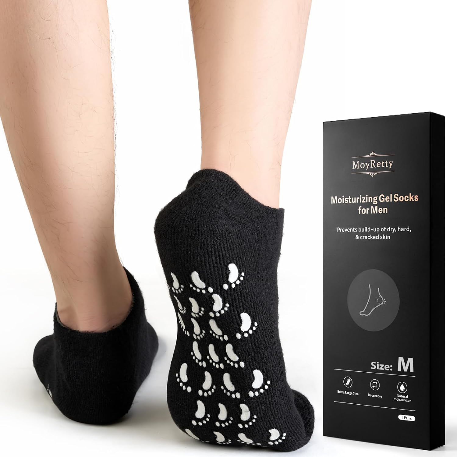 1 Pairs Moyretty Silicone Gel Socks for Men-Medium Size, Aloe-Infused, Ultimate Aloe-Infused Gel for Home Use - Say Goodbye to Dry Cracked Feet by Moyretty