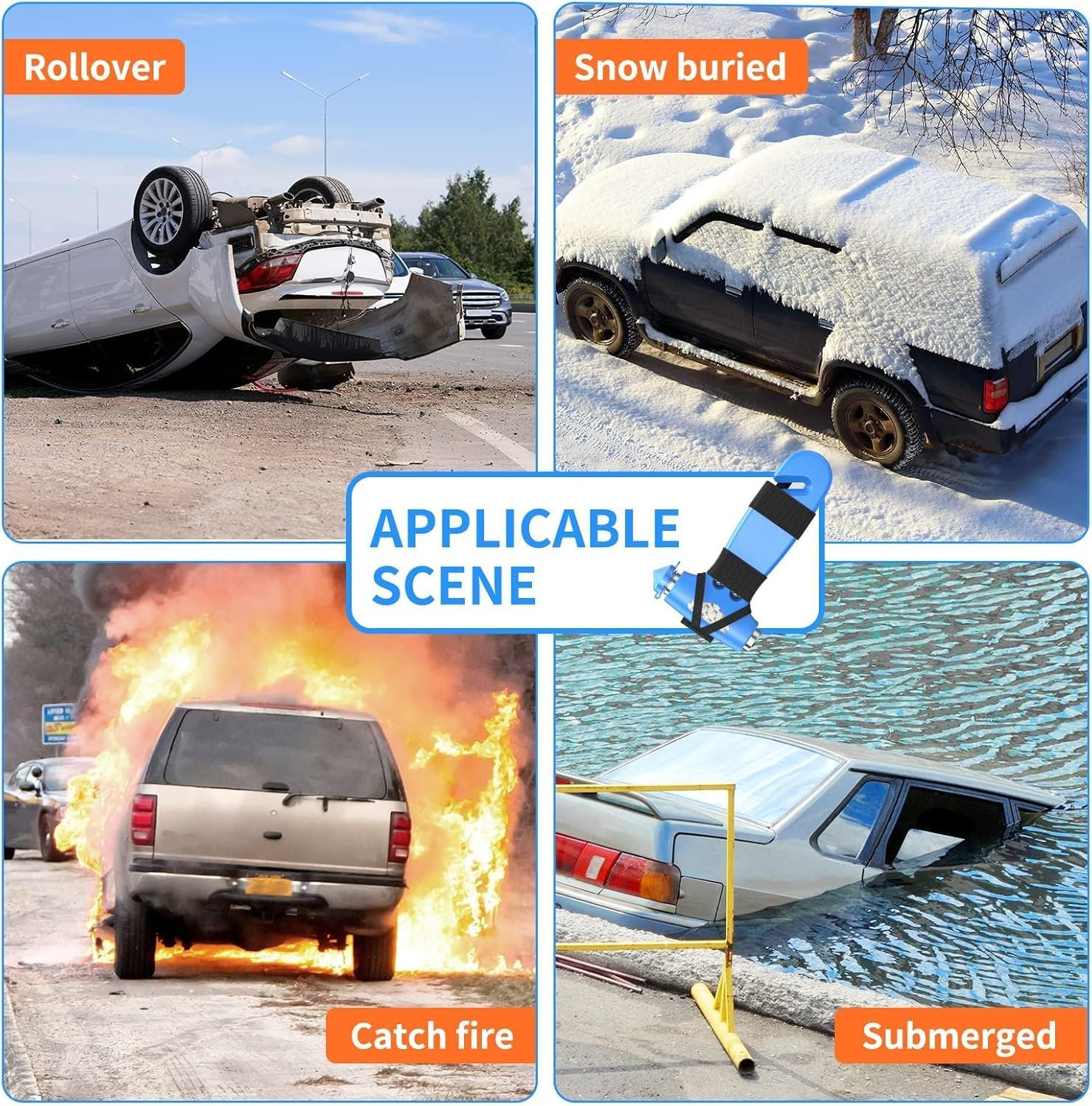 2 Pack Car Safety Hammer Seat Belt Cutter, 3-In-1 Emergency Escape Hammer with Window Glass Breaker and Seat Belt Cutter, Safety Emergency Escape Tool for Car Accidents image number 1