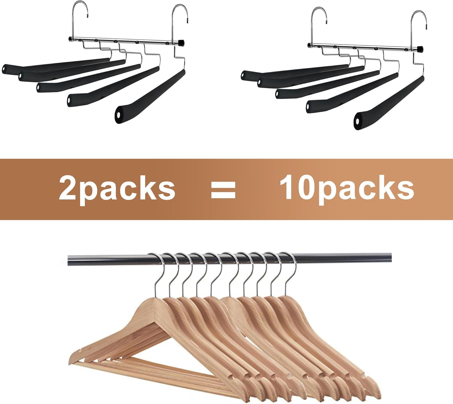 MEILANHUI Pants Hangers Space Saving, 2 Pack Closet Organizer and Tie Hangers for Men 5 Tier Stainless Steel Anti-Slip Space Saving Hangers for Clothes Pants Scarf Jeans Leggings Trousers
