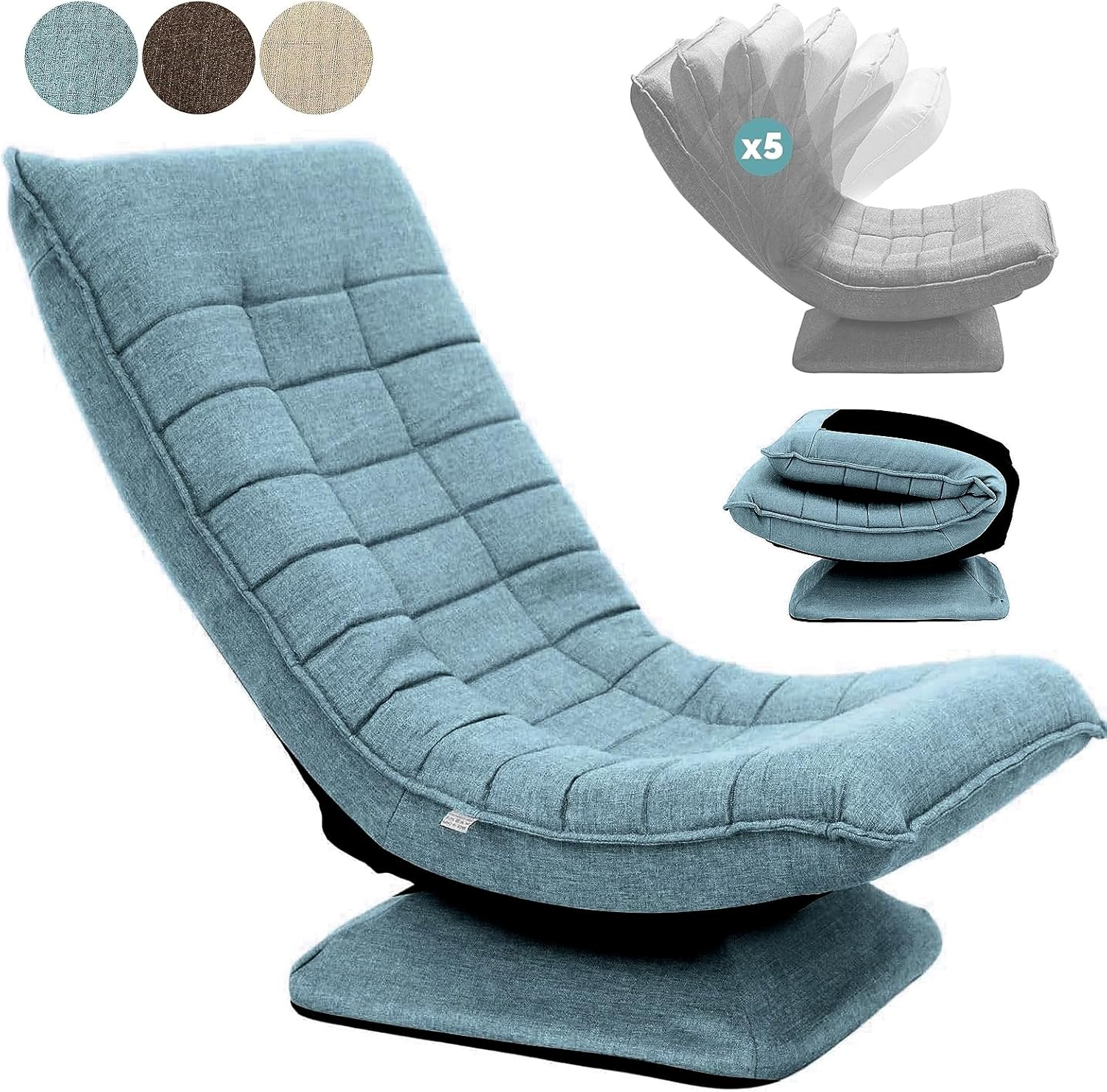 LIODUX Swivel Floor Chair, 5-Position Adjustable Folding Lazy Sofa Lounger Bed, Folding Floor Chair with Adjustable Backrest, for Home & Living Room, Chaise Lounge for Teens Adults (Coffee)