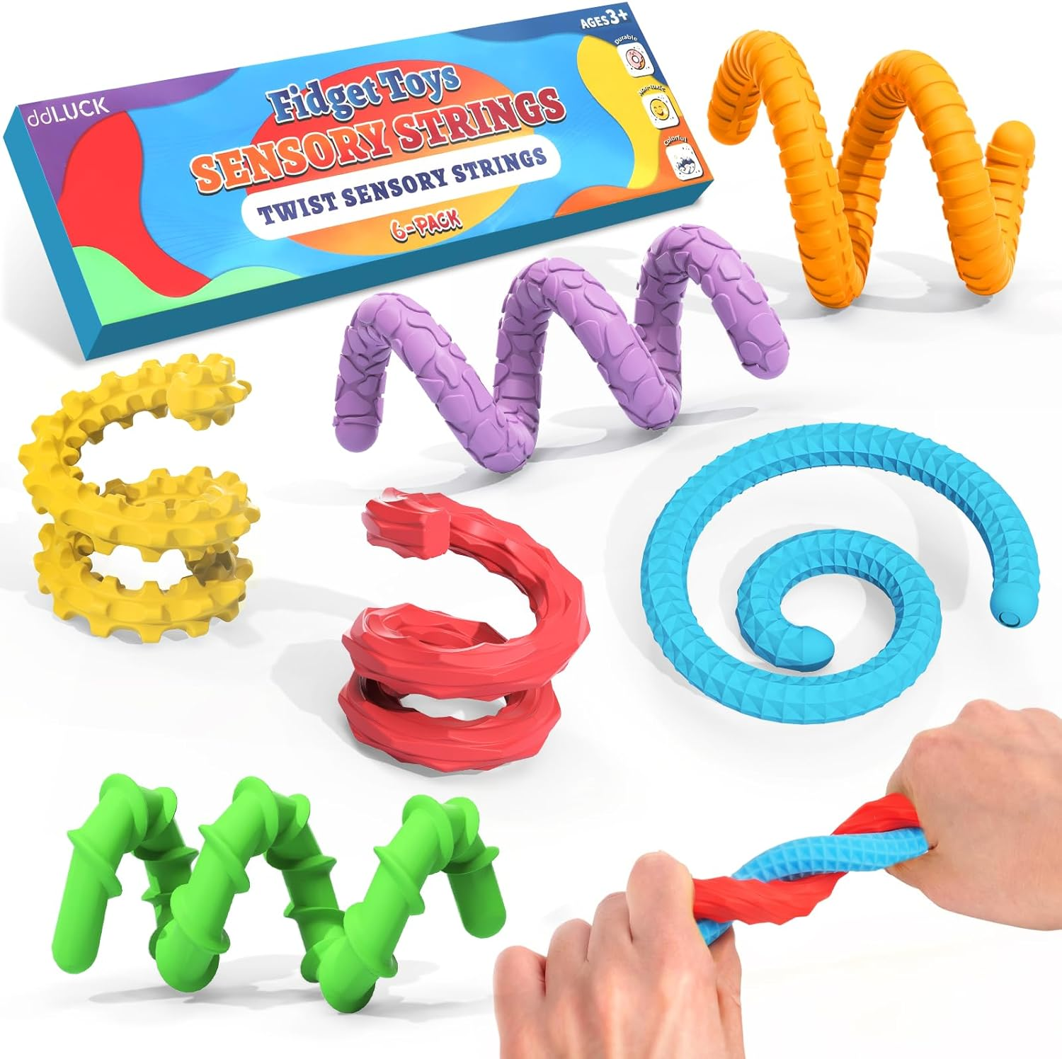 Fidget Toys Silicone Sensory Sticks, Textured Calming Sensory Toys for Kids with Autism, Autism Toy for Anxiety Relief, Travel Toy for Kids 3+ & Adults (6 Pack) image number 1