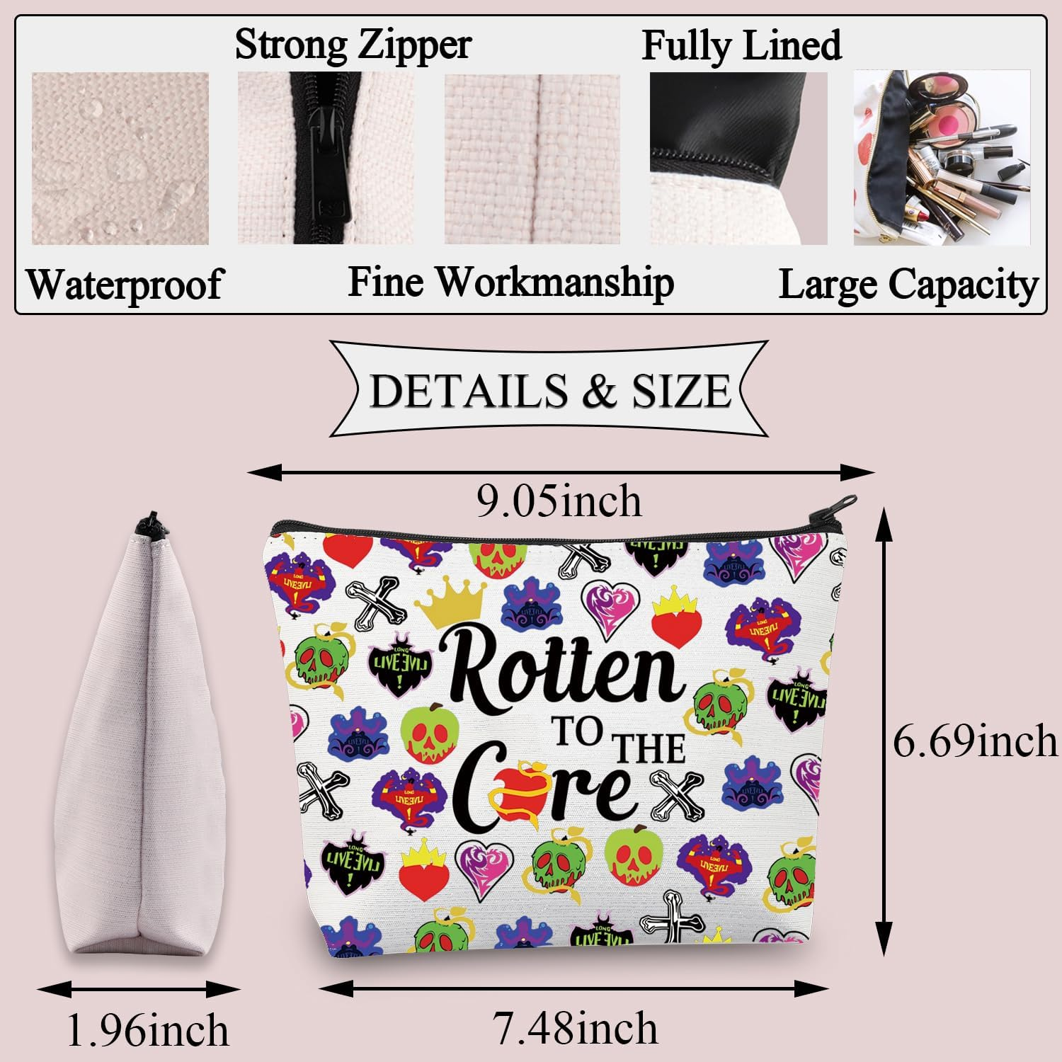 BDPWSS Descendants Makeup Bag Descendants Fans Gift Rotten to the Core Zipper Pouch Evil Queen Fans Gift Villain Lover Gift, Rotten to Core, Waterproof image number 3