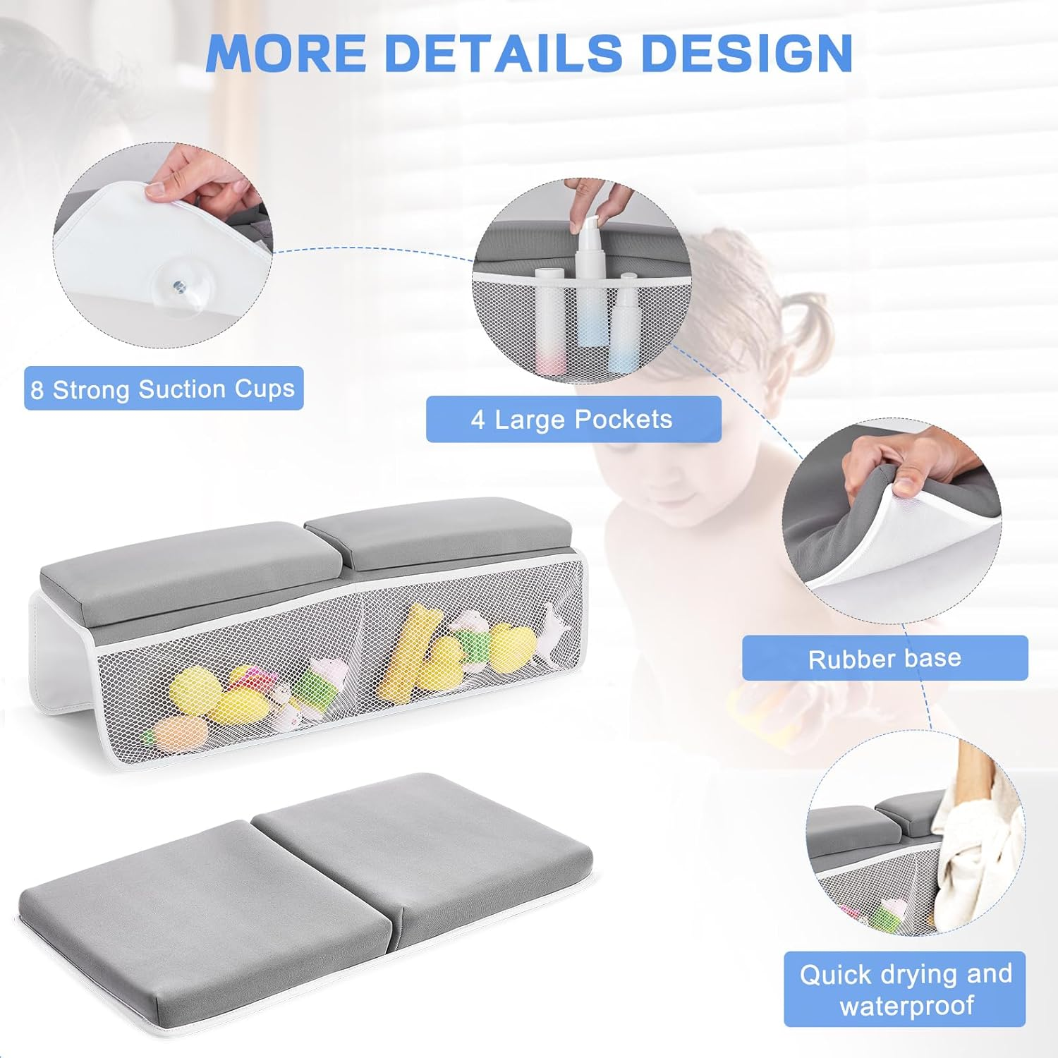 Baby Bath Kneeler and Elbow Rest Pad Set, Bathtub Kneeling Pad & Mat, Baby Accessories for Bath, Relieve Your Knees and Elbows image number 5