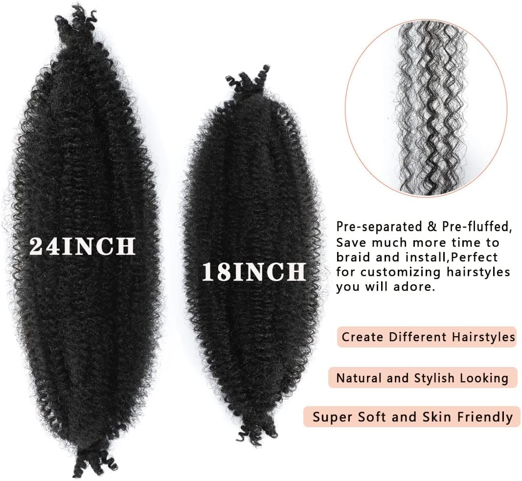 Celie 8 Packs Pre-Separated Springy Afro Twist Hair Suitable for Damaged Soft Locs Synthetic Marley Twist Braiding Hair (18 Inches, 1B) image number 5