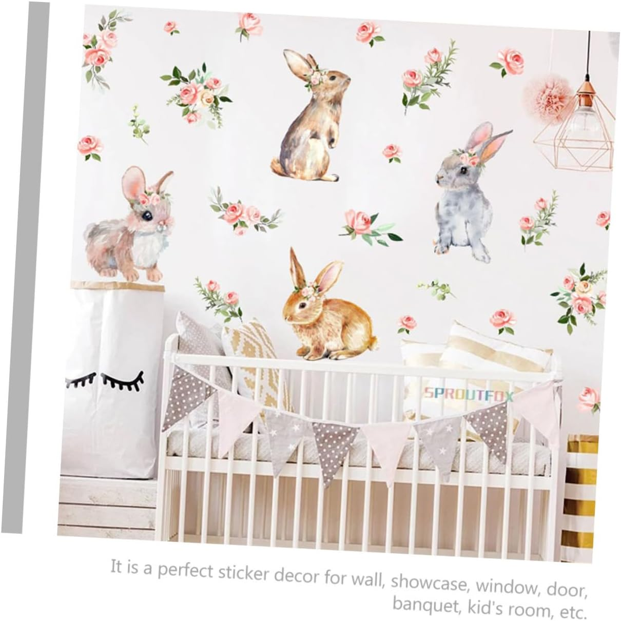 Easter Decor Wall Stickers 3Pcs Rabbit Sticker Decals Chic PVC Animal Stickers for Easter image number 5